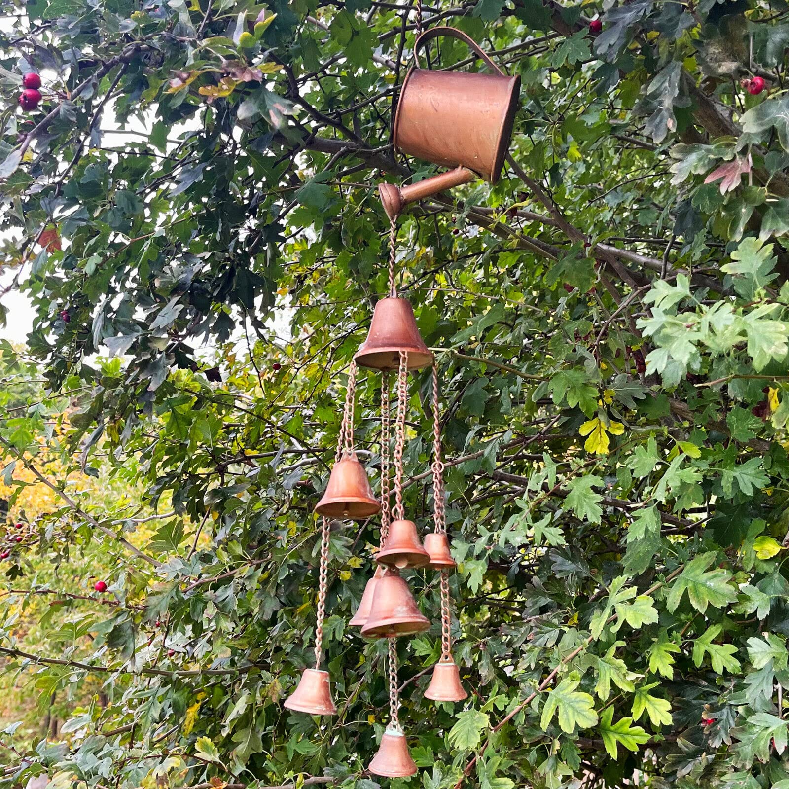 Watering Can Wind Chime Cast Iron Copper Antique Galvanised Outdoor Bells Decor 72cm