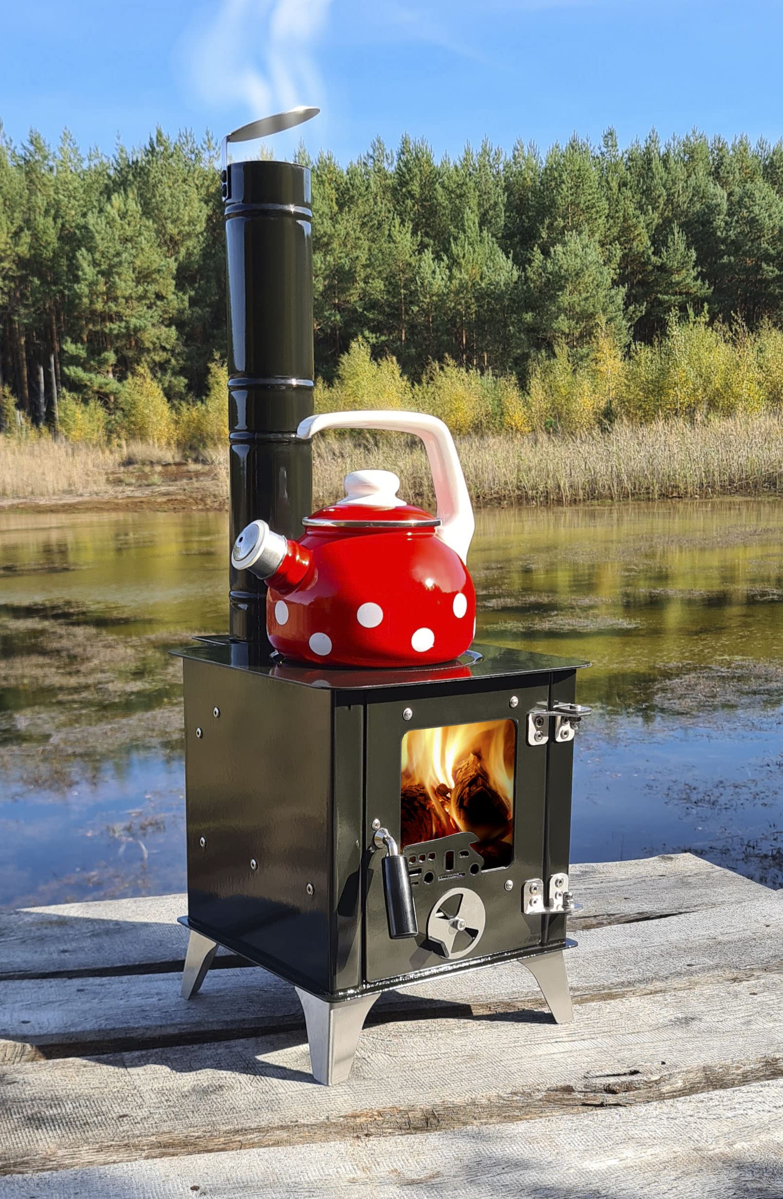 Outdoor-Ofen TINY mit Herdplatte, Zeltofen, Gartenofen & Camping