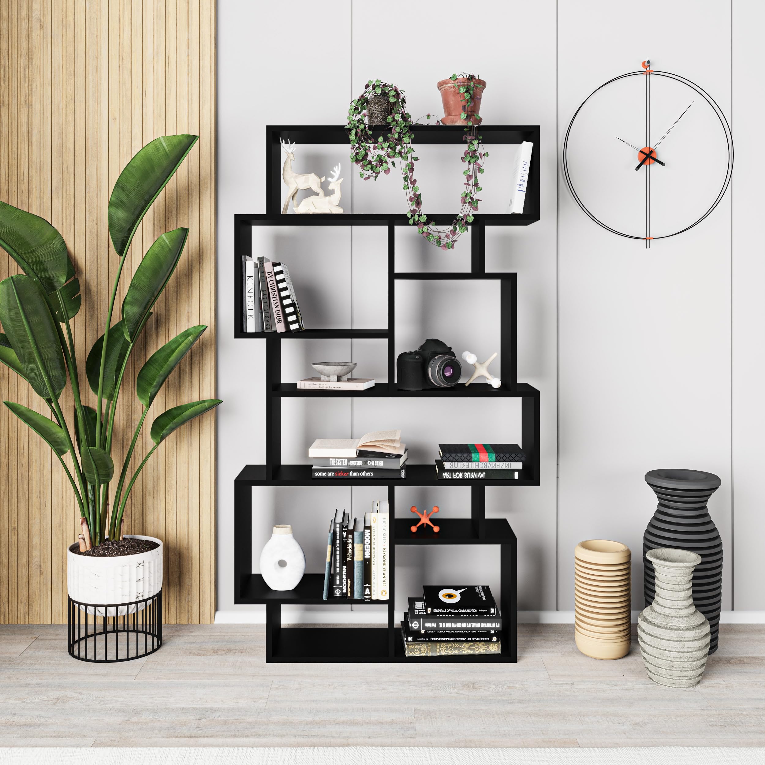 HOCUS PICUS 6 Tier Bookcase 96x26x169cm - Many Colour Options - Living Room Furniture - Easy to Assemble - Book Storage - Display Unit (Black)