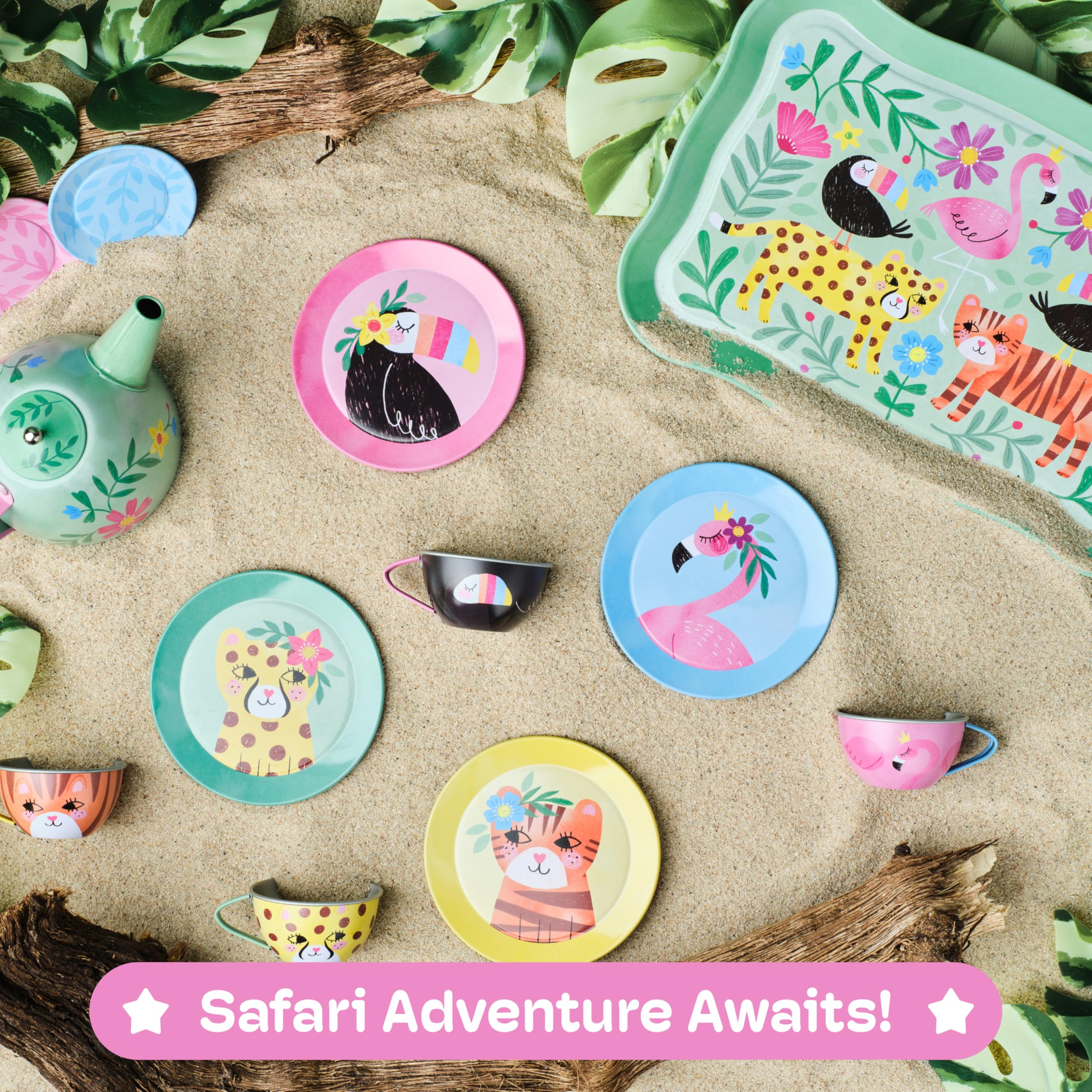 Jewelkeeper - Set Da Tè Per Bambini 15 Pezzi E Custodia Per Il Trasporto - Design Safari