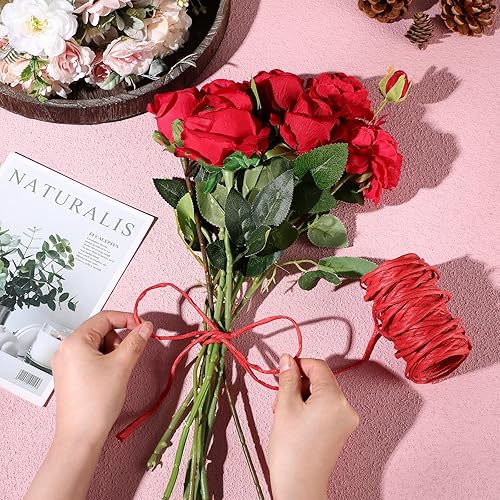 Miniatura 4 de Syhood Alambre Floral de Vid Rústica de 65 Pies, Alambre de Atado para Manualidades, Envolver Ramos de Flores (Rojo, 1 Rollo)