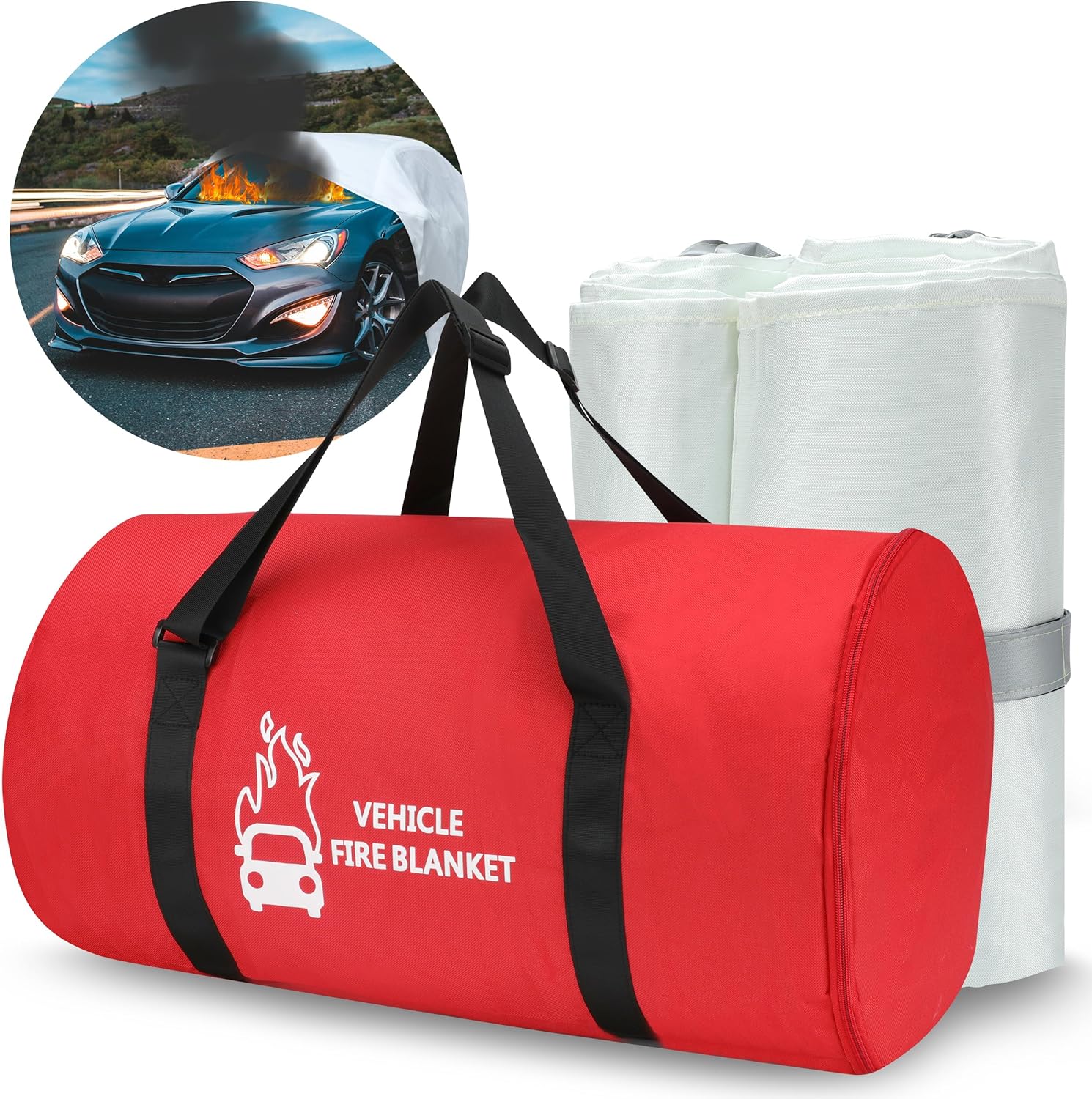Azazccm Emergency Fire Blanket for Car, Large Fiberglass Fire Extinguisher Blanket, Survival Safety Fire Suppression Blanket for Electric Vehicle Truck Automotive Conflagration (13.12x19.68FT)