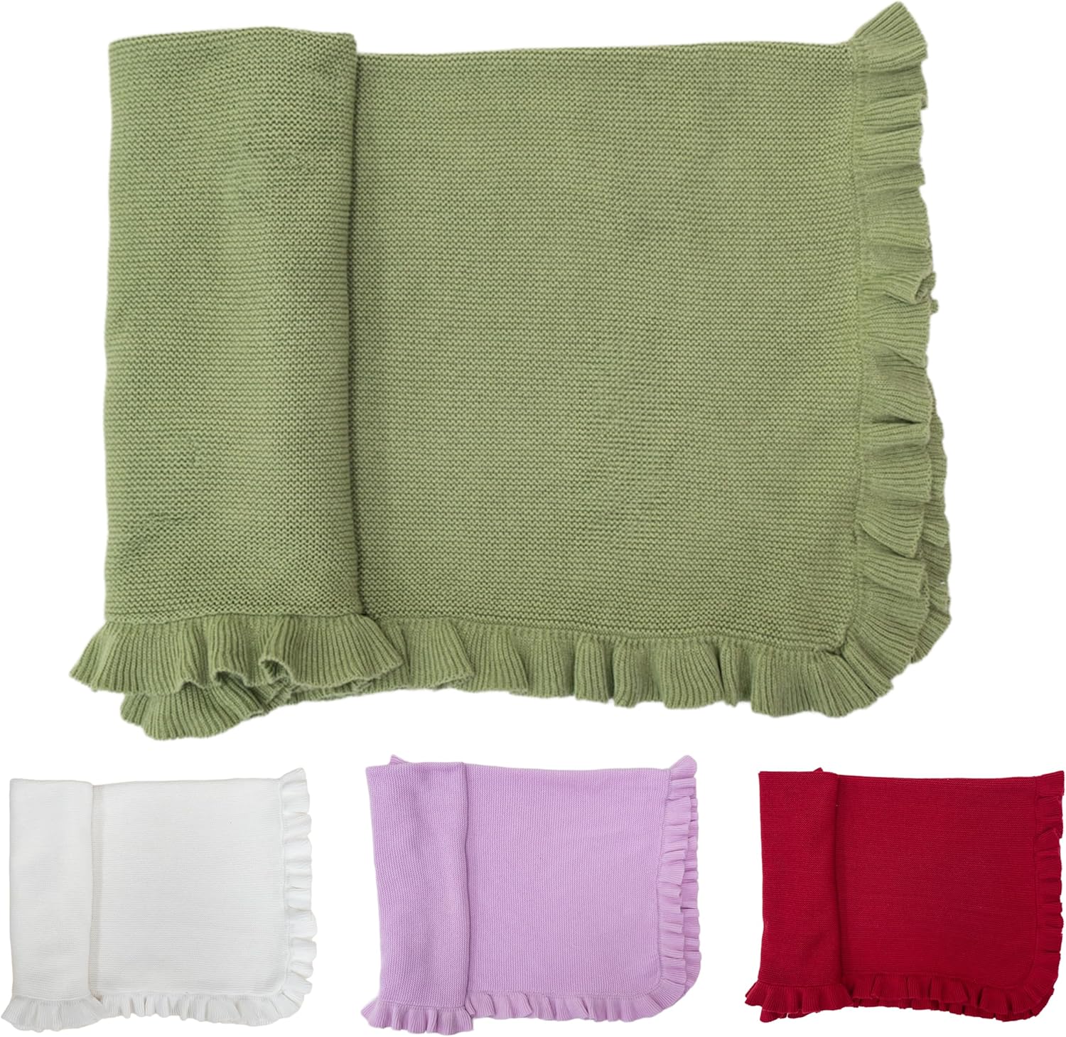 Cotton Baby Blanket with Ruffle Edge Soft Breathable Newborn Blanket for Boys & Girls, Lightweight Knit Throw for Crib, Stroller & Nursery Multiple Colors Available Cream 28x36 - Image 7