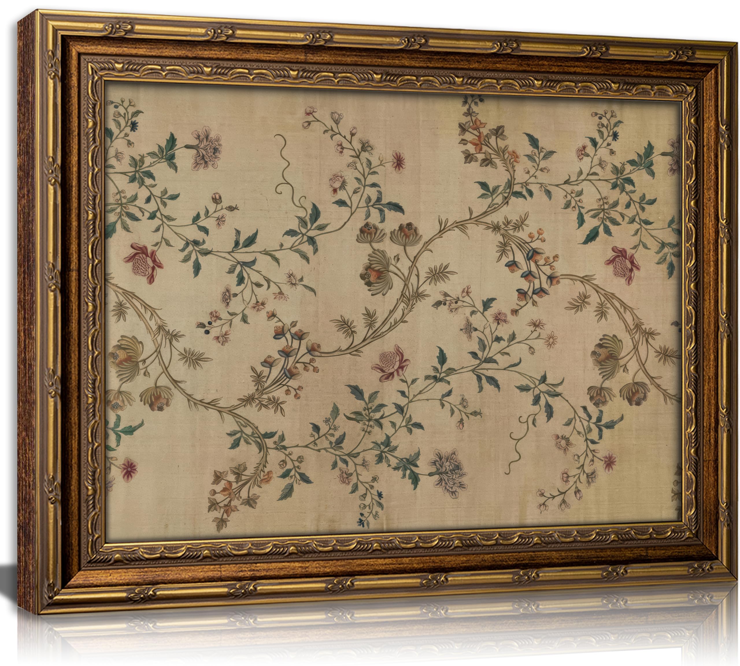 Vintage gold framed Floral Vine wall art Retro Beige Botanical Painting Canvas Prints Elegant Antique Flower French Leaf Wall Decor for Farmhouse Bedroom Living Room Home Decration 16x24in — view 3