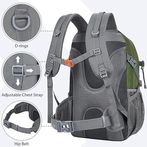 Miniatura 6 de Mochila de senderismo de 30 L, ligera, mochila de viaje pequeña para hombres y mujeres, para acampar al aire libre, mochilero, verde militar