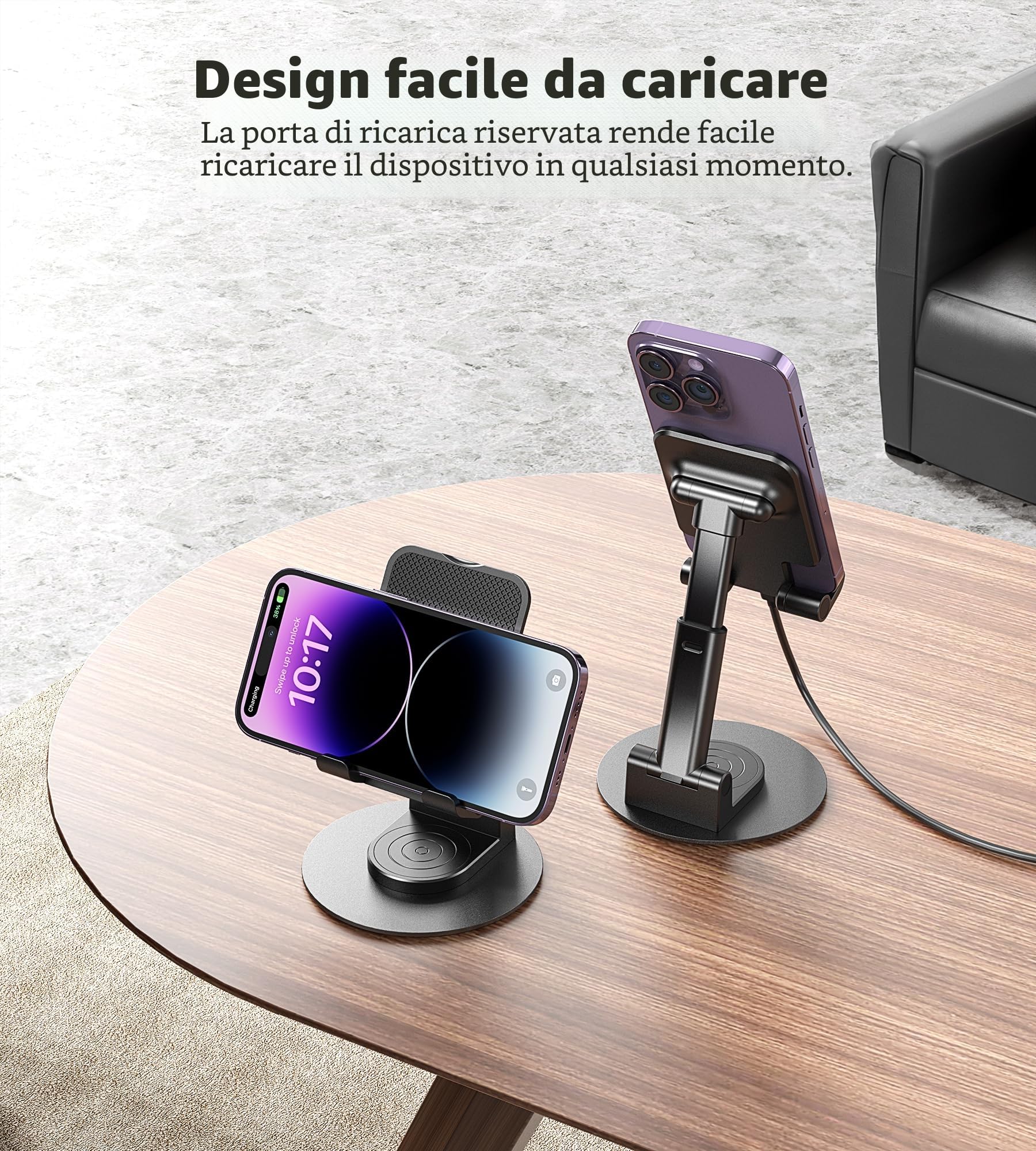 BHHB Supporto Telefono Regolabile, Supporto regolabile per cellulare Pieghevole, Angolo e altezza Supporto telefonico regolabile Compatibile con tutti i telefoni cellulari (Nero)