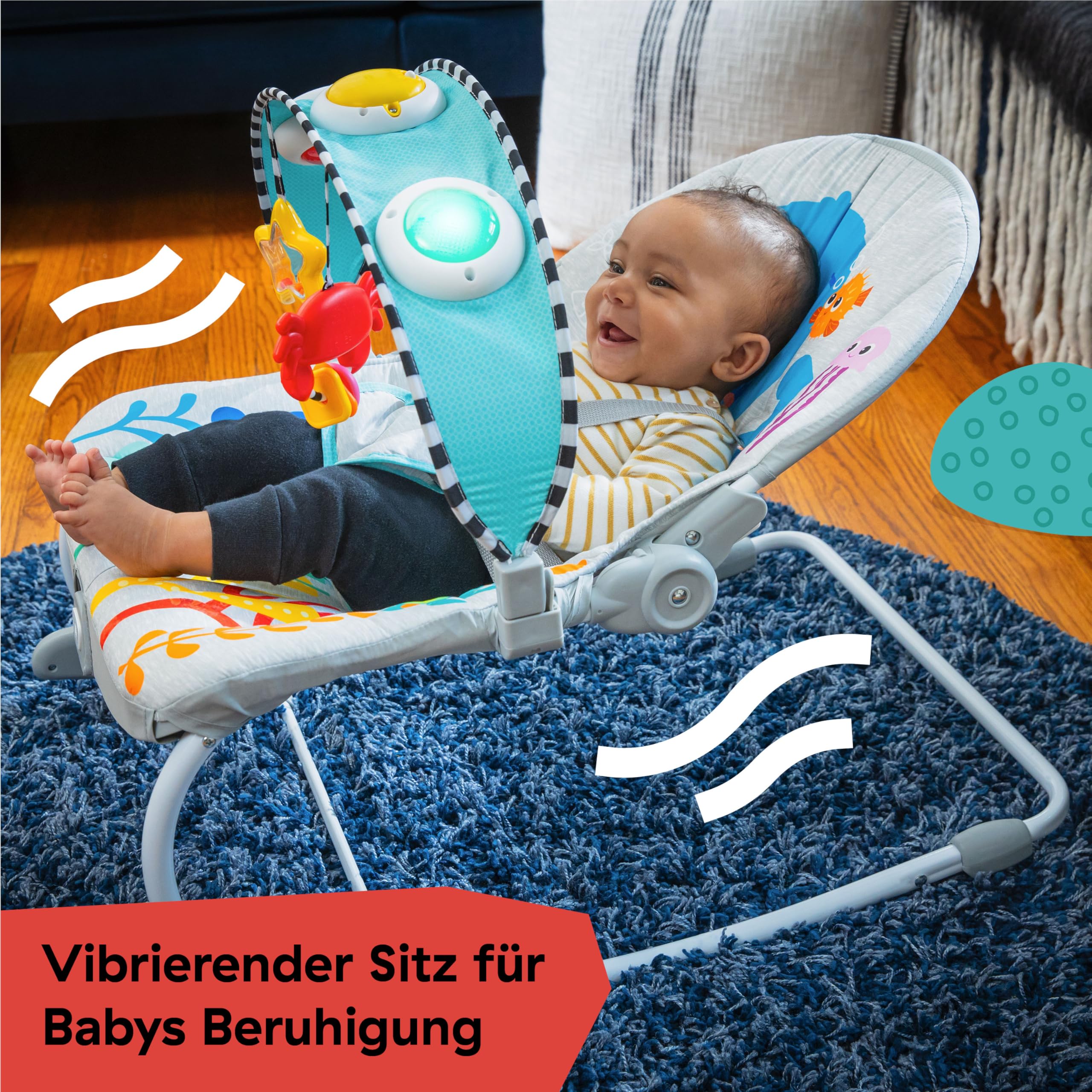 Baby Einstein Ocean Explorers Babywippe & Babyschaukel mit Musik & Licht, babyaktiviert, für Kinder von 0 bis 30 Monaten