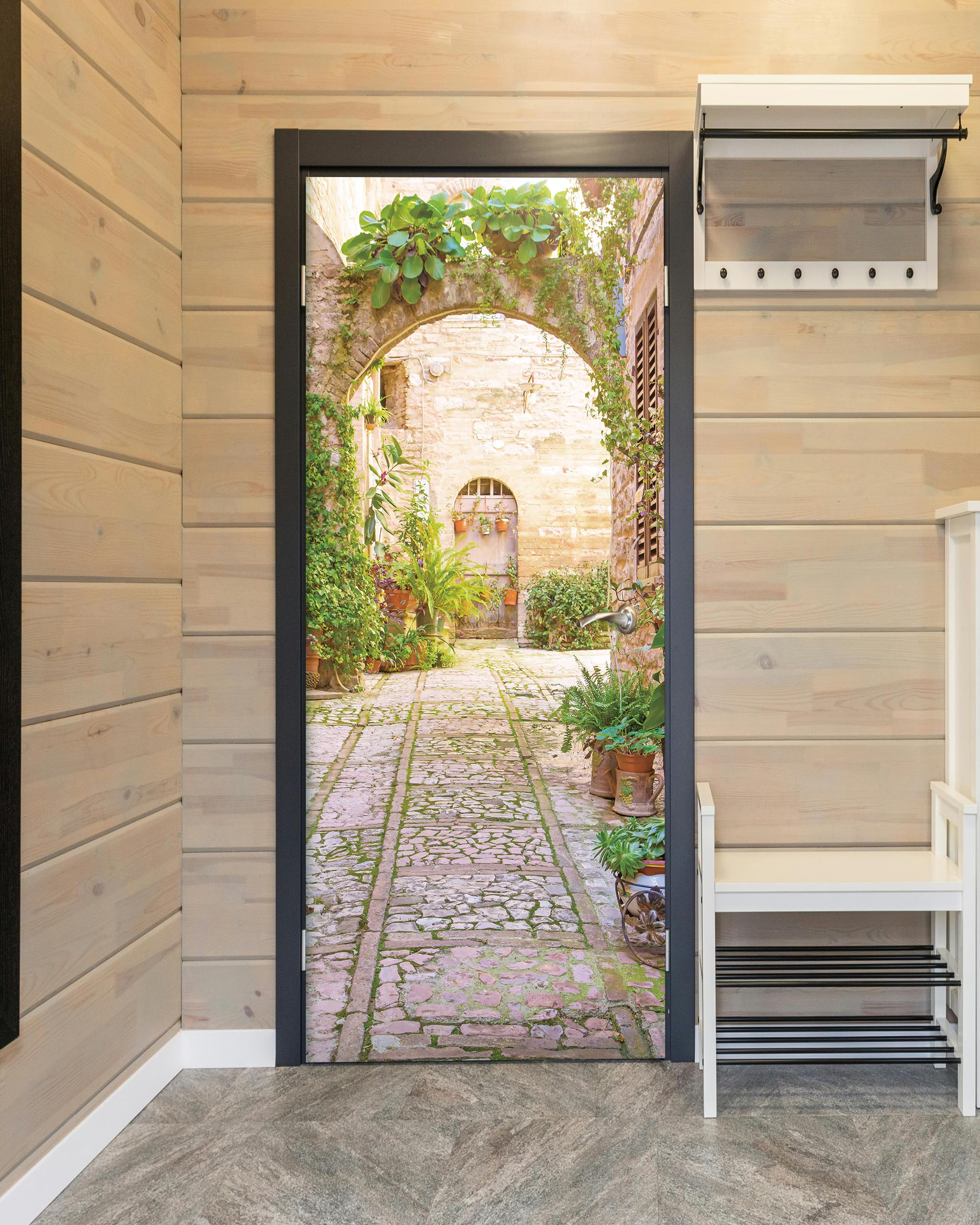 FLFK European Vine Arch Peel and Stick Door Mural, Removable Self-Adhesive Vinyl Decal, Vintage Greenery Nature-Inspired Home Entrance Wall Art, 32"x80" Split into 2 Pieces