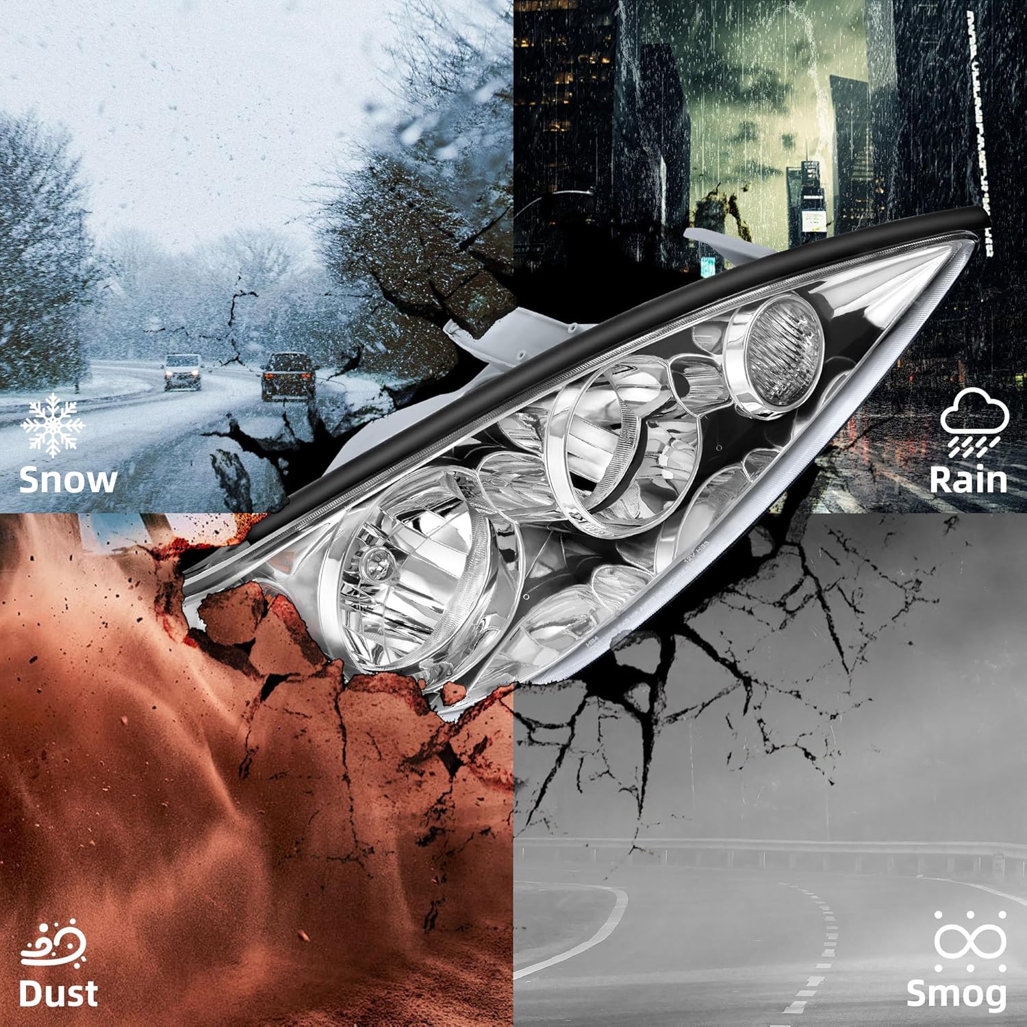 LEDKINGDOMUS Headlight Assembly, DOT-certified, Compatible with 2005-2006 Camry 05 06 Camry LE/XLE (US Version Only) Headlamp Replacement Pair Chrome Housing Amber Reflector Clear Lens