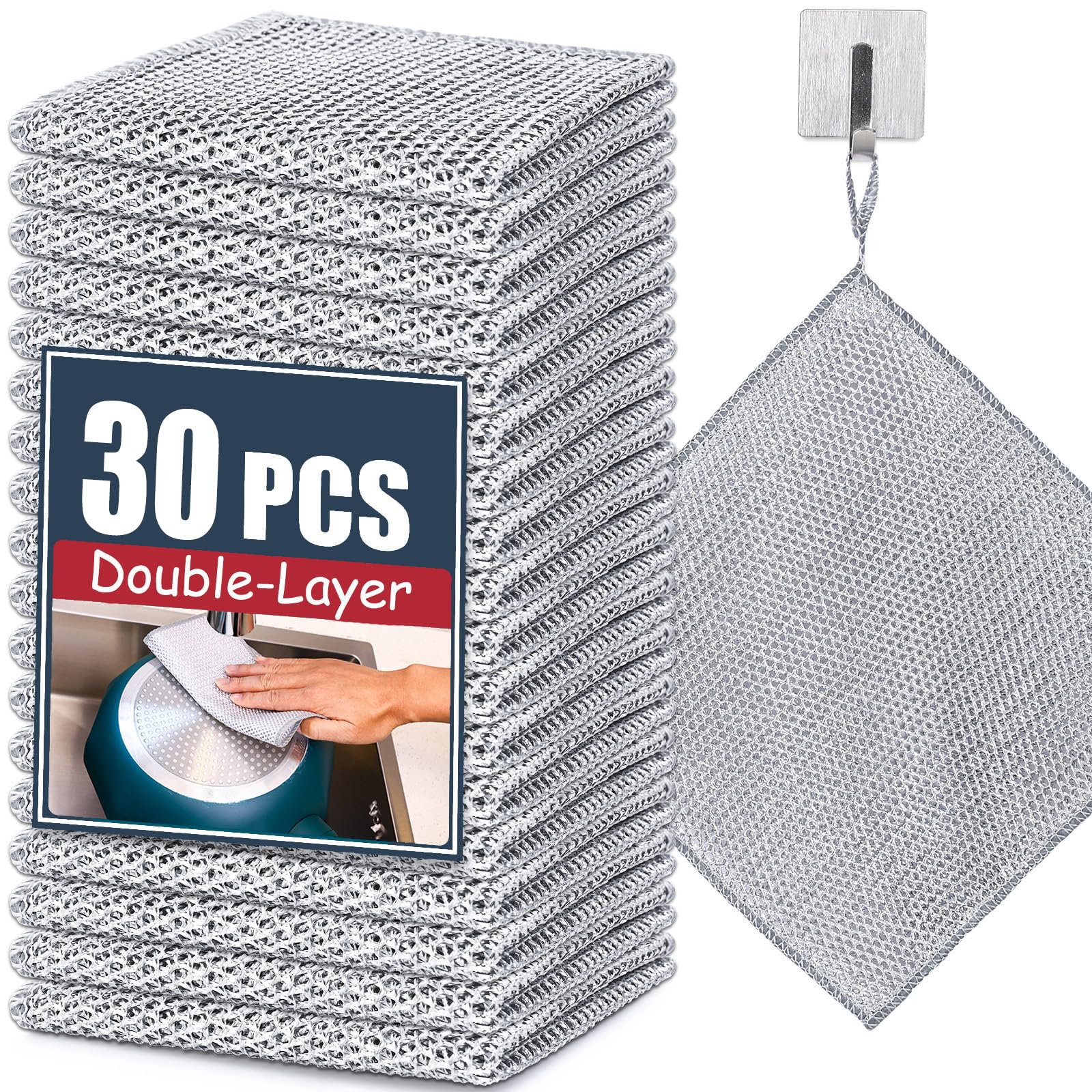 Sponsored Ad - 30 Pcs New Upgrade Steel Wire Dishcloth,Double-Layer Steel Wire Cleaning Cloth,Powerful Cleaning Non-Scratch Wire Dishcloth Rag for Cookware, Sinks, Dishes, Stove Tops