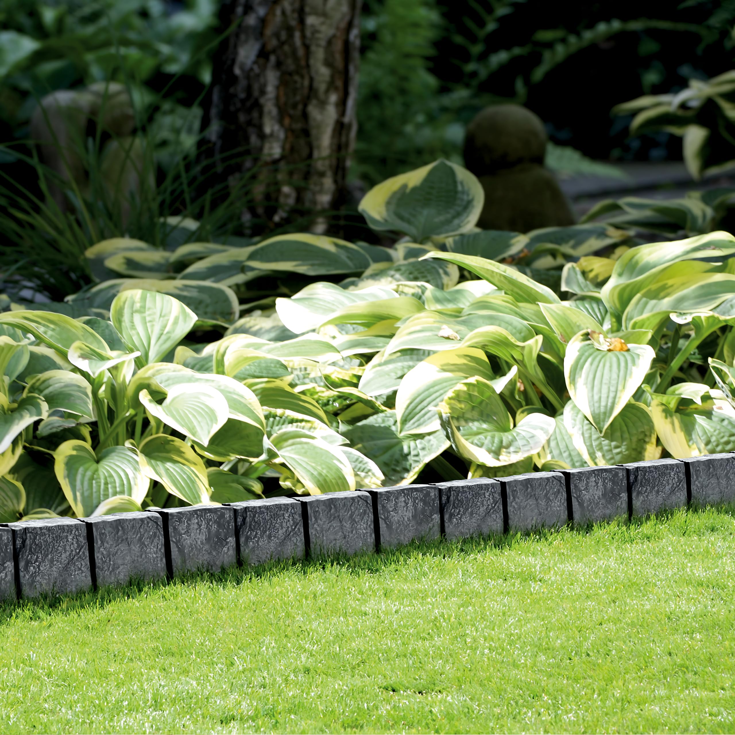 Lawn Edging Garden Palisade Anthracite Grey Stone Effect - 162cm Plastic Border, 6 x 27cm Push-In Sections, Frost and UV Resistant for Flower Beds, Paths, Mowing Strips and Outdoor Landscaping
