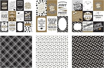 Graduation Scrapbooking Paper - Elegant 12x12 Graduation Scrapbook Paper with Cap, Diploma, and Fun Phrases | Graduation Theme Scrapbook Paper for Photo Album, Decor, DIY Crafts | 6 Items Total