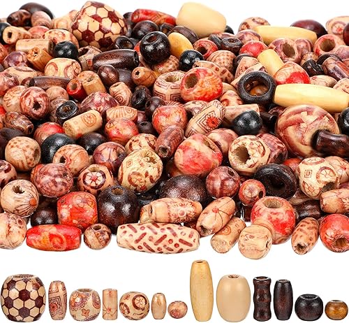 Miniatura 1 de 800 cuentas de madera impresas, cuentas de madera sueltas, cuentas de madera natural surtidas para hacer joyas, pulseras, collares, manualidades