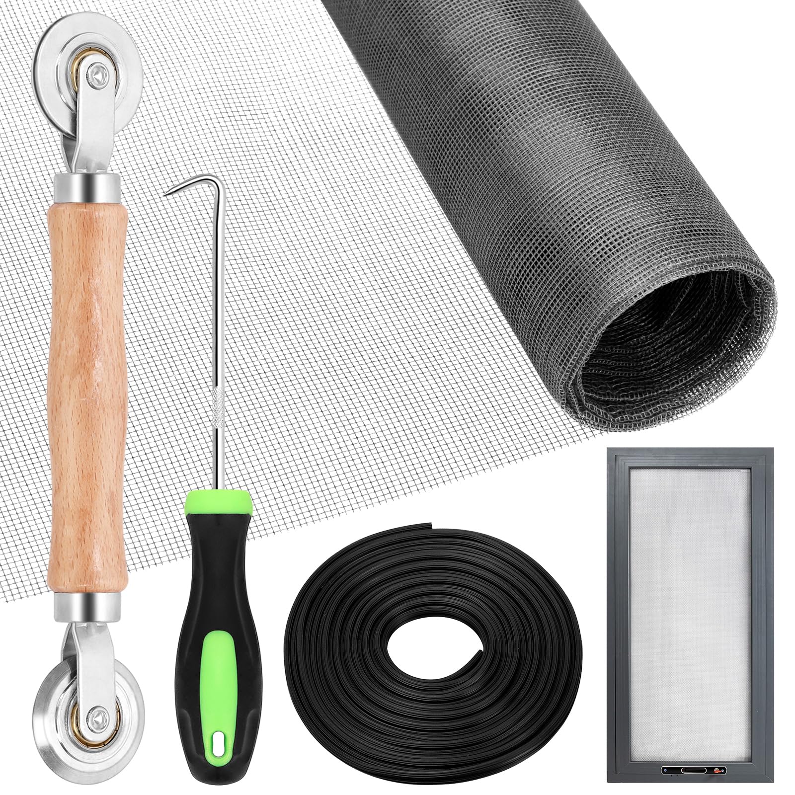 Glarks 4pcs 48 "W x 99" L de reparación de pantalla de ventana gris de Kit, incluida malla de pantalla de fibra de vidrio 1pcs 10.94yard Spline 2pcs herramienta de eliminación de Spline