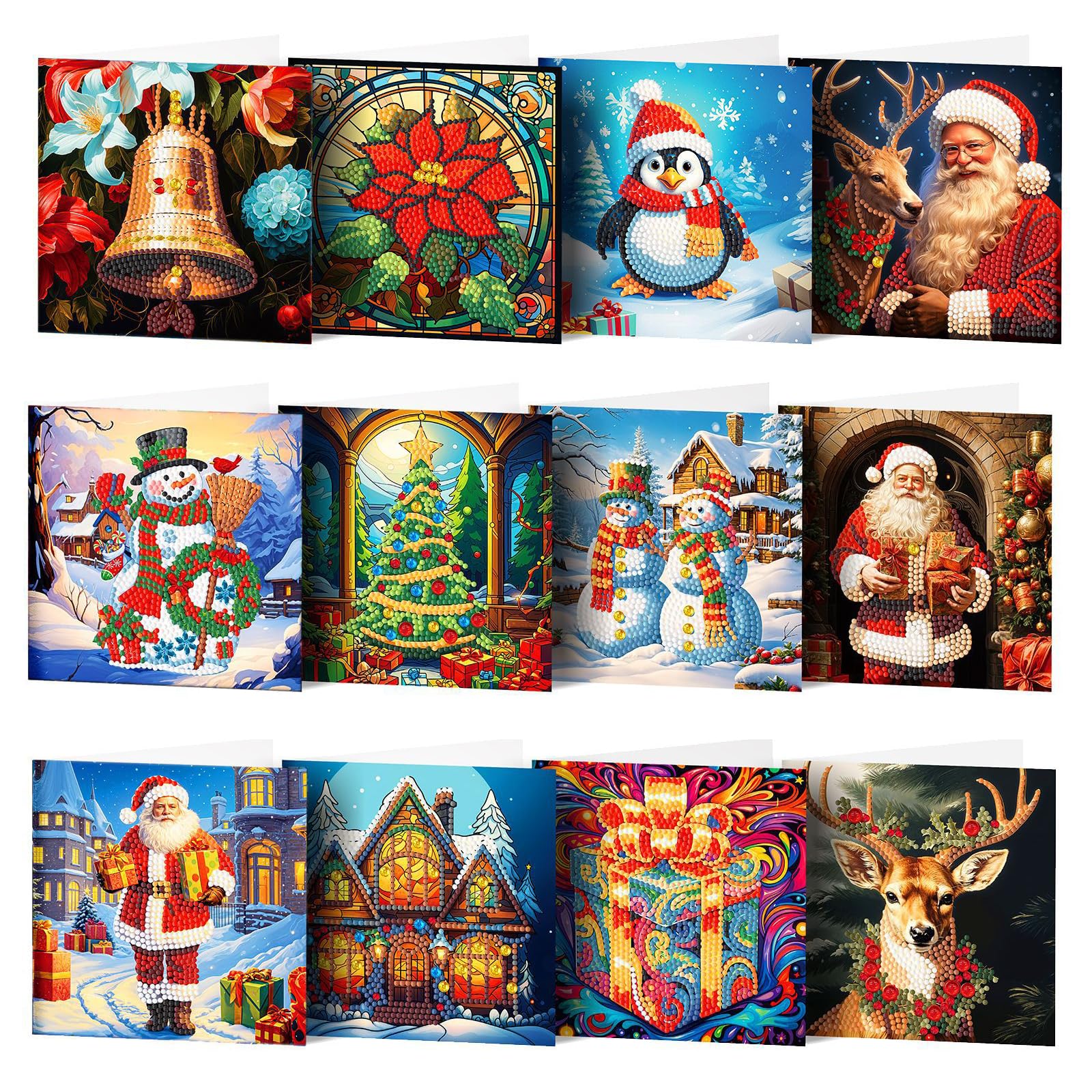 Kit Diamond Painting Cartes De Noël 5D - 6 Cartes + Enveloppes, Strass, Outil, Pour Créer Des Cartes Postales Scintillantes
