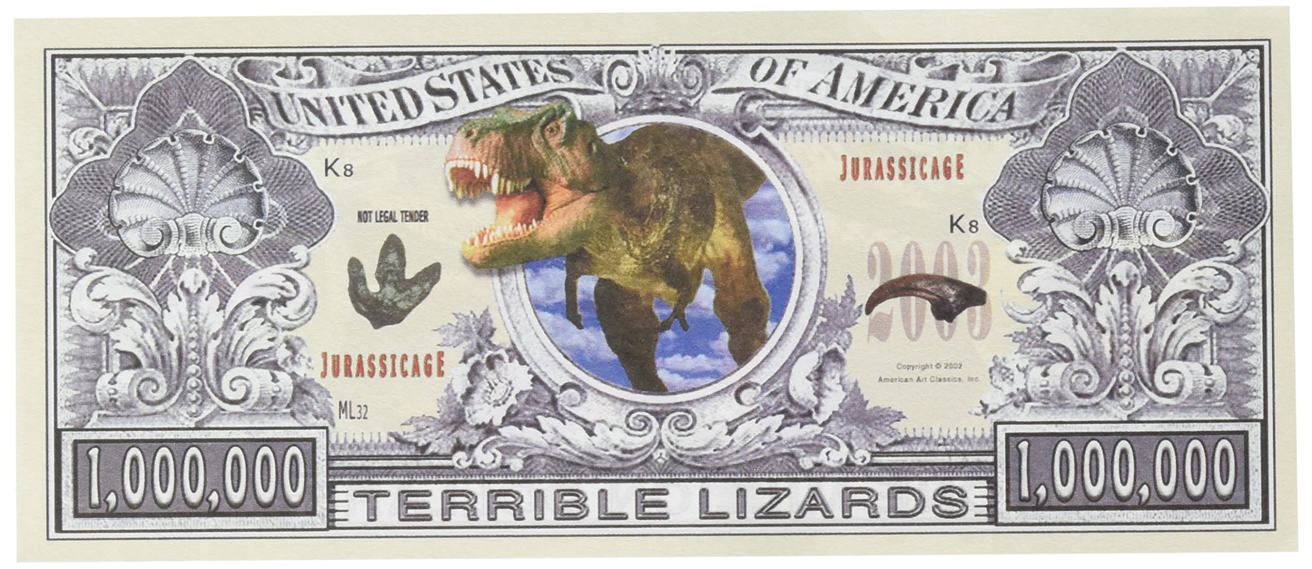 Set of 10 Bills-Dinosaur Million Dollar Bill