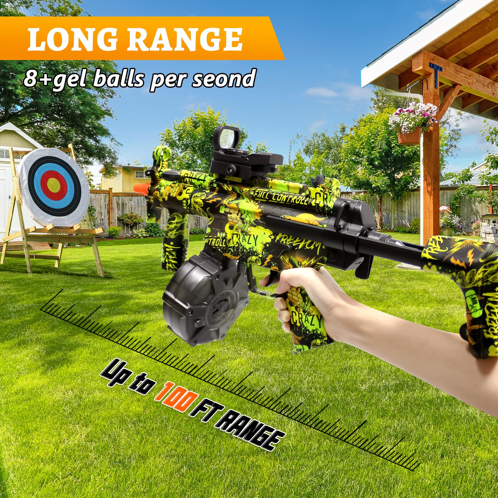 BIU BLASTER Electric Splatter Ball Blaster,Large Orby Gun with 35000 Rounds Gel Ball Blaster with Drum 7.4v Rechargeable Battery Manual & Auto Mode for Outdoor Game Age 14+ Years