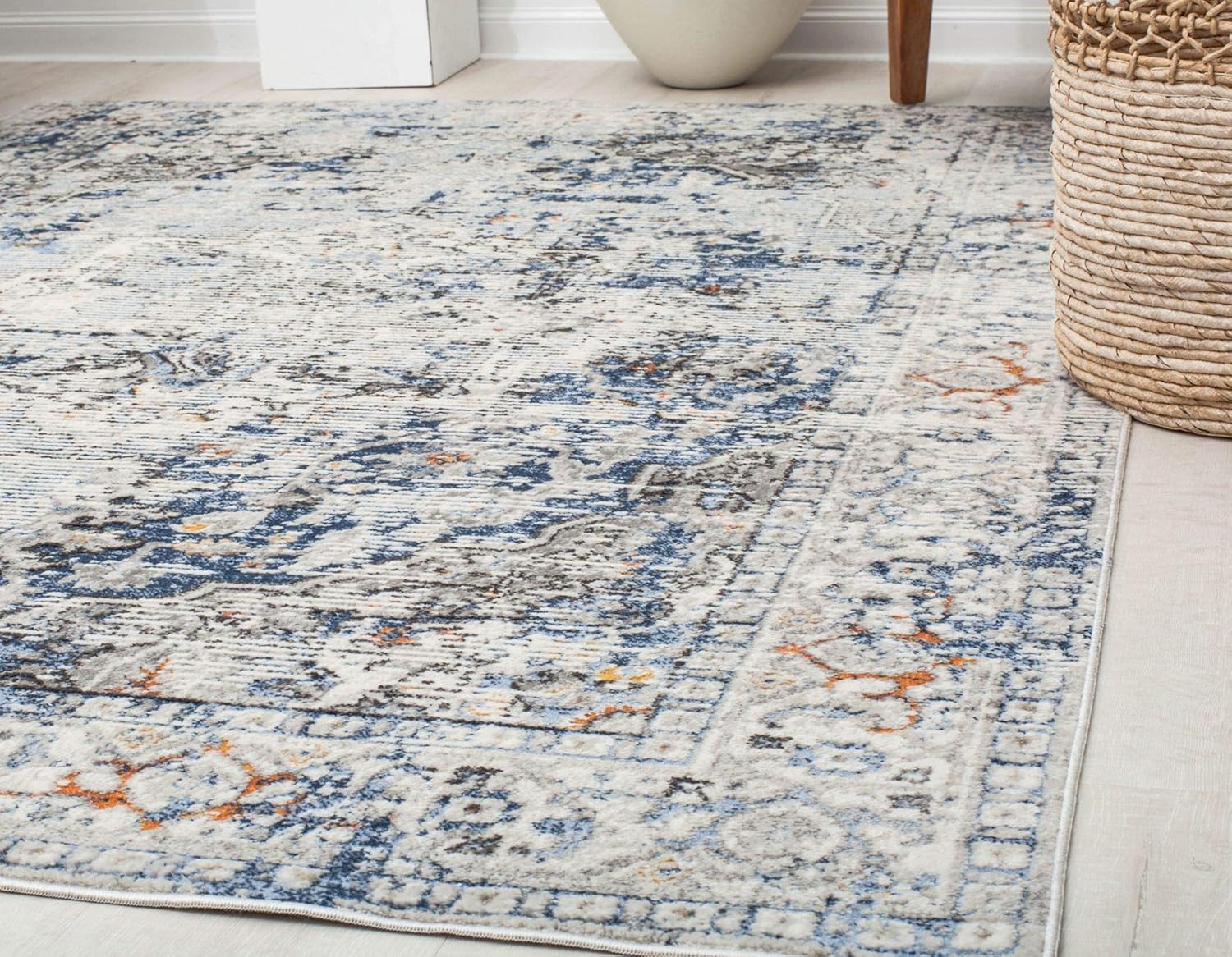 Rugs America Preston PS20A Blue Sailing Transitional Vintage Area Rug, 2'6" x 4'