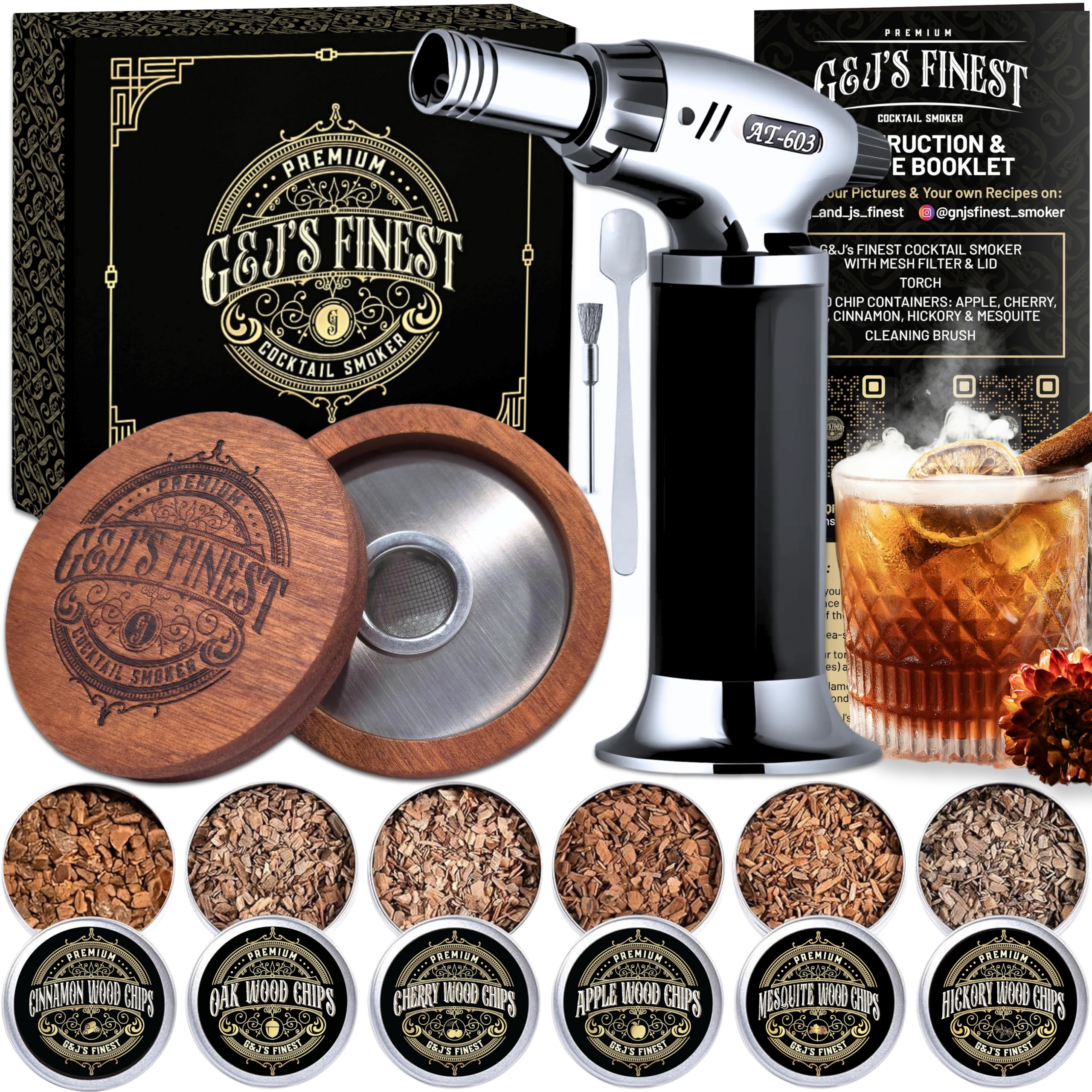 Amazon.com | Whiskey Smoker Kit with 3-Flame Torch - 6 Wood Chips