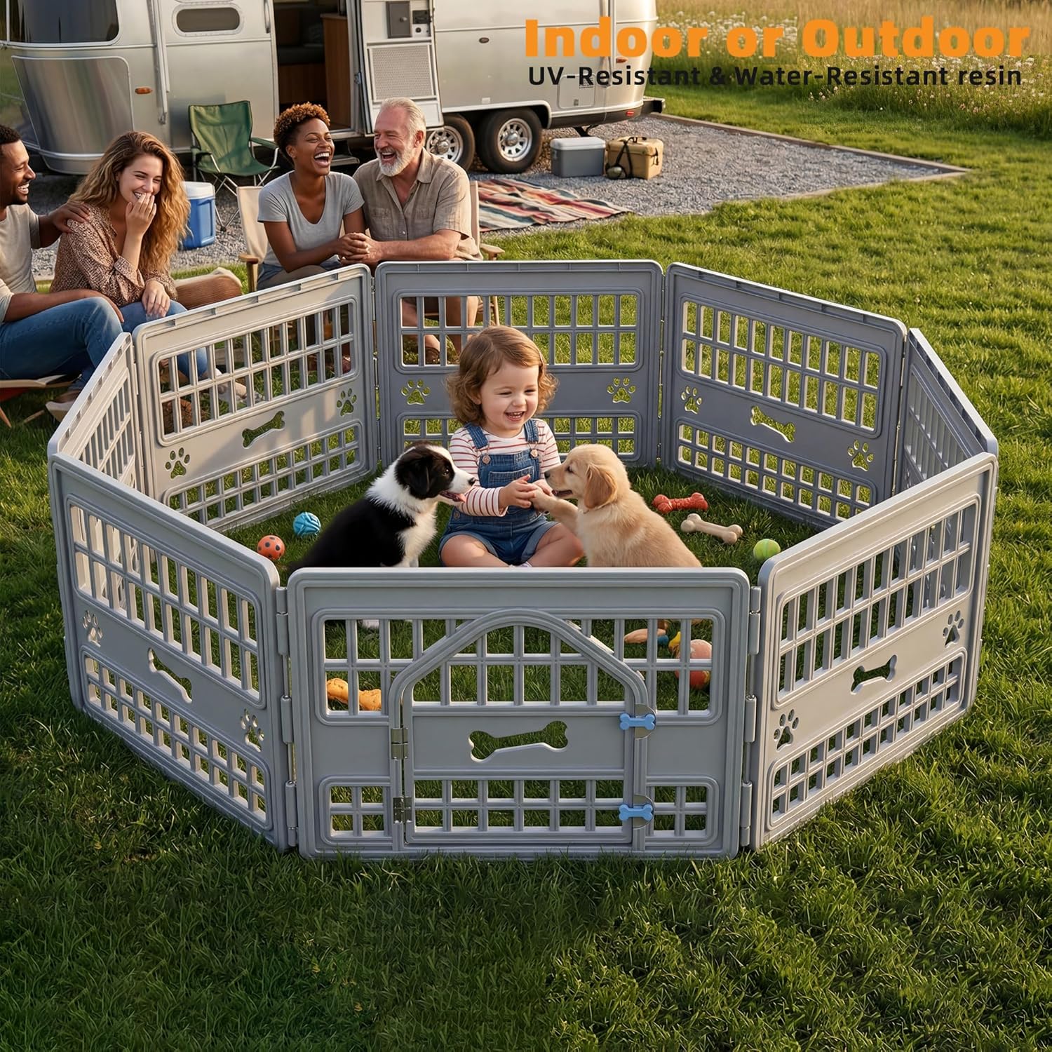 EFU Dog Playpen, 24 Inch Puppy Pet Playpen with Door, 6 Panels Exercise Pet Fence for Small Dogs Indoor Outdoor Yard, RV Camping