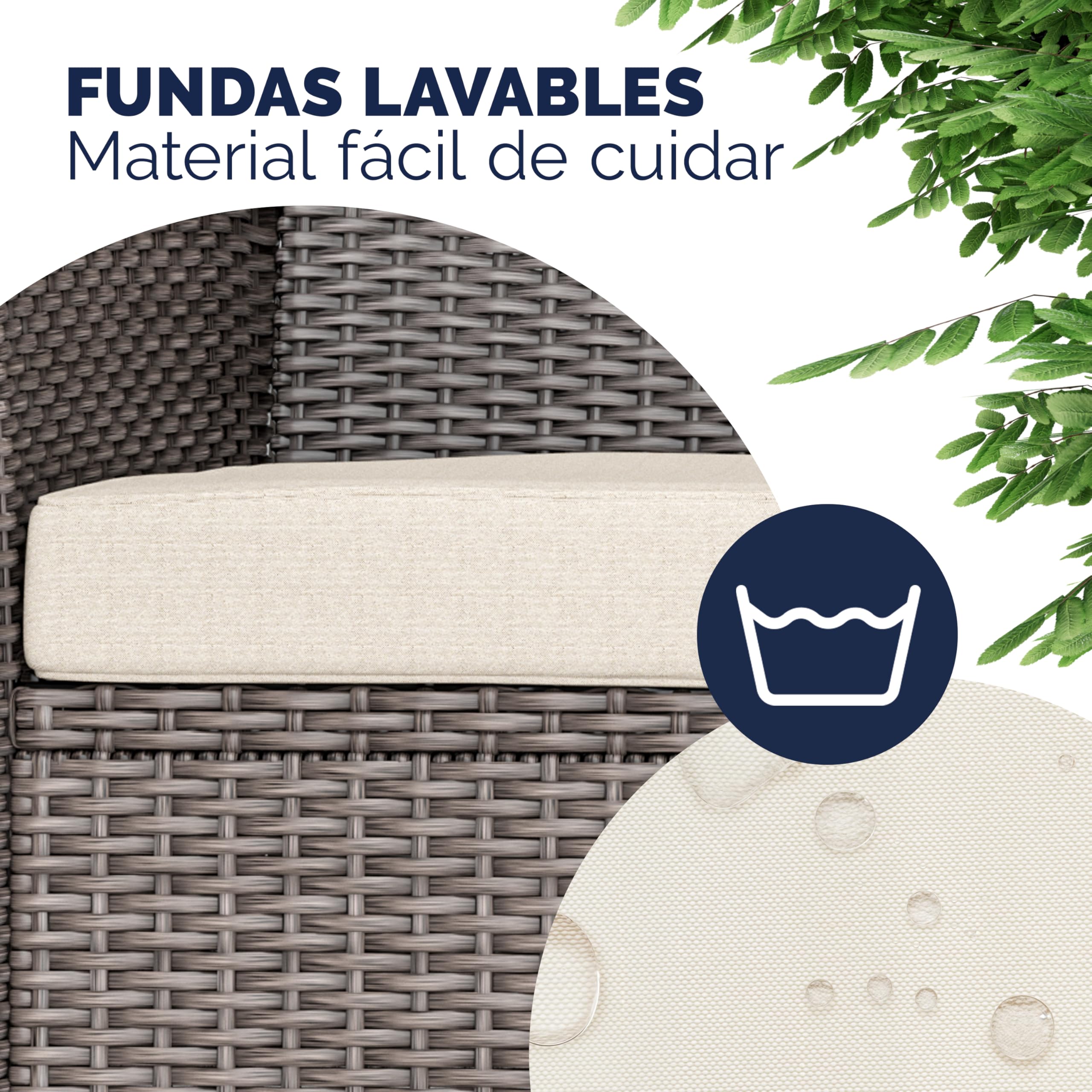 CASARIA® Banco Terraza Exterior 2 Asientos Poliratán hasta 320Kg Mesa Cristal con Cojines Estante Resistente Intemperie 145x58cm Crema