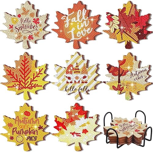 Shellwei 8 posavasos de otoño con diseño de diamantes de Acción de Gracias, hojas de arce de otoño, con soporte para pintura de hojas de Acción de disponible en Yaxa Costa Rica