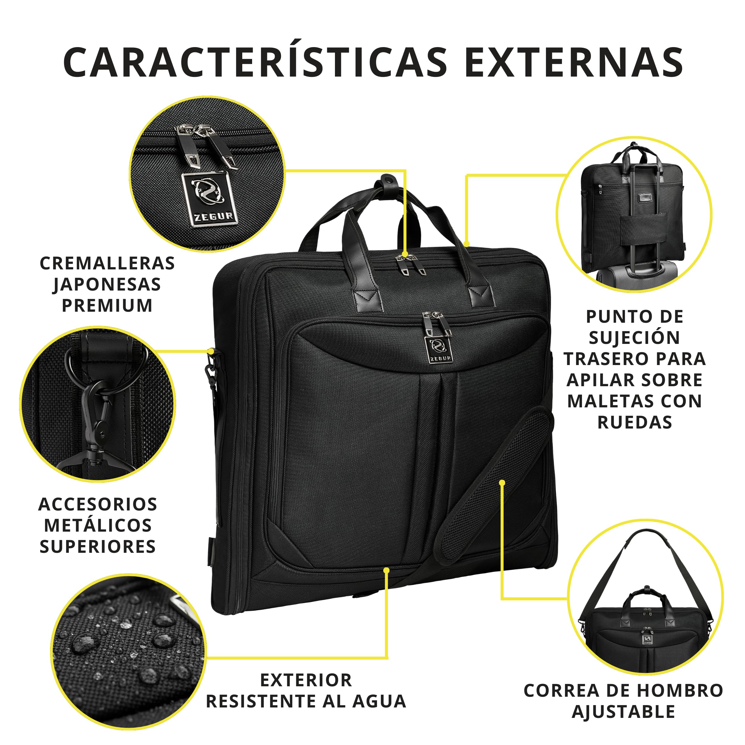 ZEGUR Bolsa de Transporte para Ropa para Viajes y Viajes de Negocios, diseño Elegante, con Correa para el Hombro y Bolsillos de organización