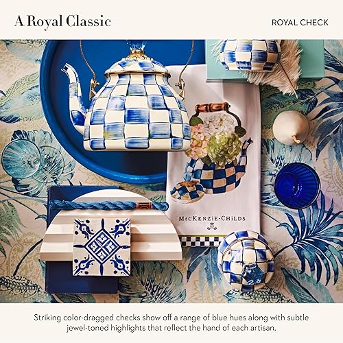 Miniatura 3 de MACKENZIE-CHILDS Azucarero con tapa esmaltada, tazón pequeño para servir con tapa, capacidad de 10 onzas, azul y blanco Royal Check