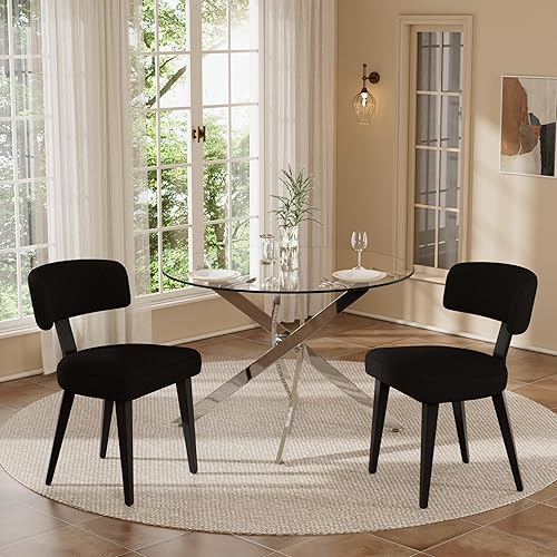 Miniatura 16 de Juego de mesa de comedor pequeña para 4, mesa de cocina redonda de 36 pulgadas con 4 sillas de comedor Teddy Boucle, parte superior de vidrio Todo