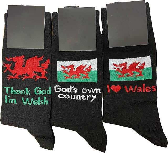 Gimbles® Men's Wales Am Byth Welsh Dragon Slogan Mens Socks Pack UK 7-11