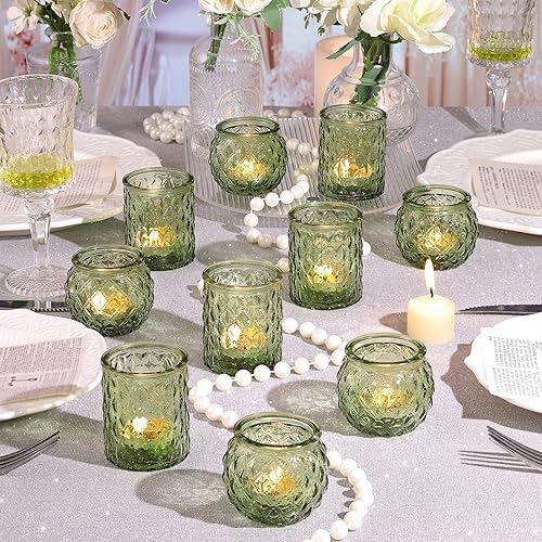 Miniatura 4 de 12 portavelas votivas verdes surtidas, portavelas de velas de té para centro de mesa, portavelas verdes para bodas, despedidas de soltera y