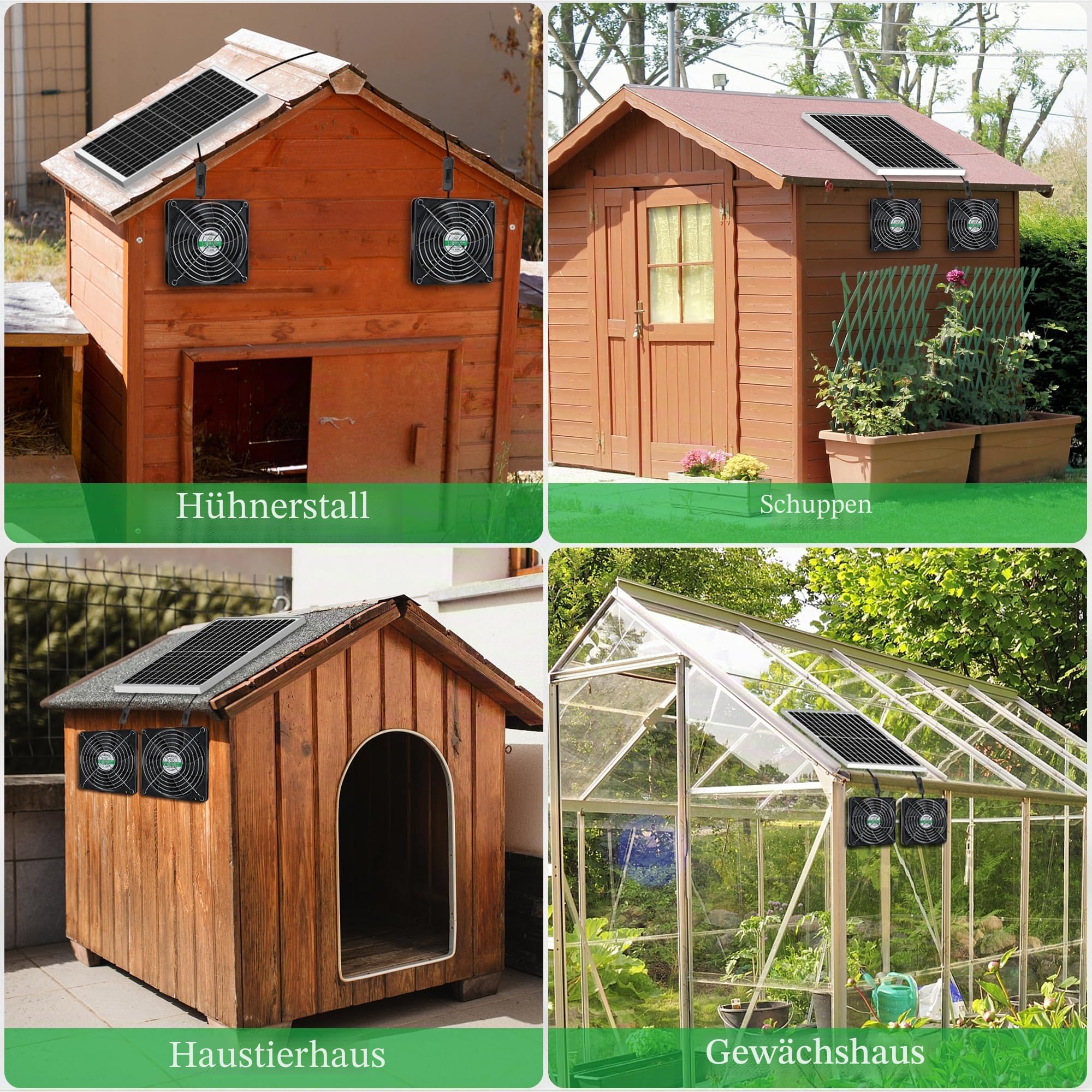 blessny Solarbetriebenes Lüfter-Set, 25 W Solarpanel mit 2 wasserdichten Ventilatoren für Hühnerställe, Gewächshäuser, Schuppen, mit 4,5 m An-/Aus-Schalterkabel