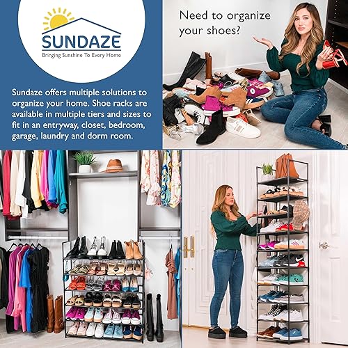 Miniatura 4 de Sundaze Zapatero de 10 niveles alto para armario, organizador de zapatos apilable resistente para armario, dormitorio, entrada, garaje, estante de