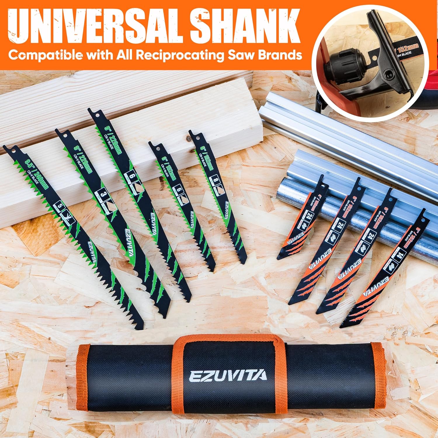 36-Piece Reciprocating Saw Blade Set with Organizer Pouch - Metal & Wood Cutting, Pruning Saw Blades for DeWalt, Bosch, Makita, Milwaukee, Ryobi, Ridgid, Black&Decker, Skil, Craftsman