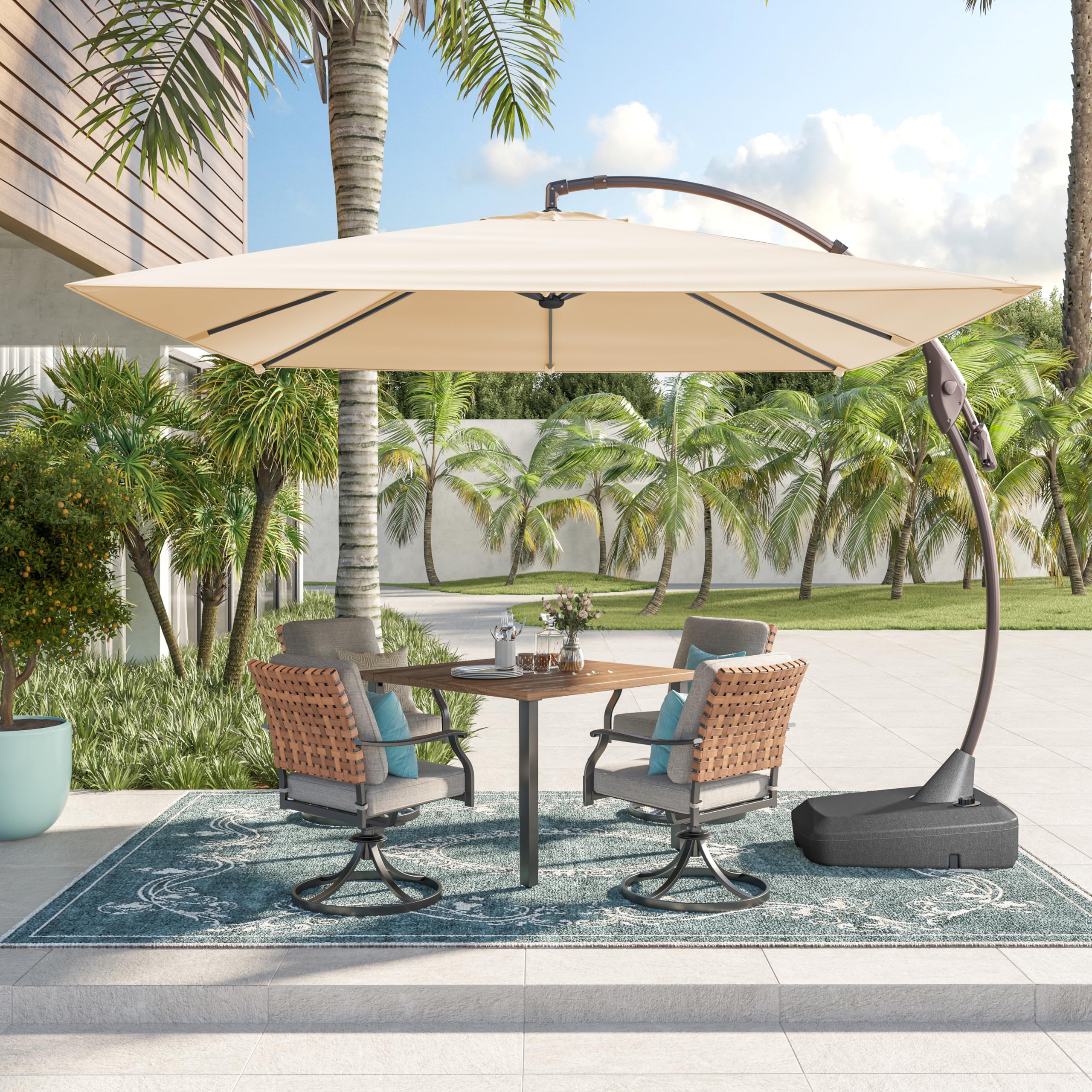 Amazon.com : Grand patio 10x10 FT Deluxe Napoli Curvy Aluminum Offset Umbrella, Patio Cantilever Umbrella with Base (Champagne, 10x10 FT) : Patio, Lawn & Garden