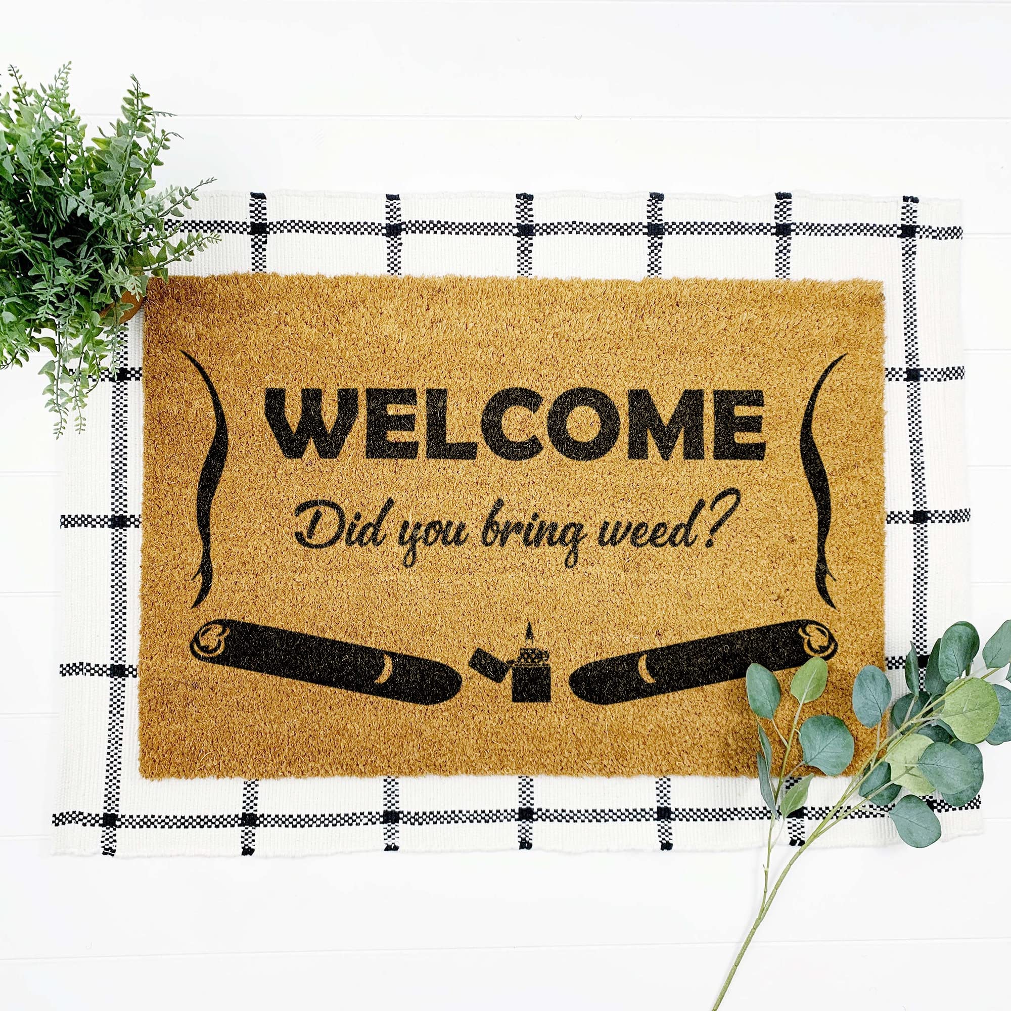 Traqunn Welcome You Bring Weeds Polyester Doormat,Welcome Doormat,Good Vibes Mat,Funny Carpet,Coconut Mat,Front Door Porch,Mat Gift for Weed Lover 30X18 In