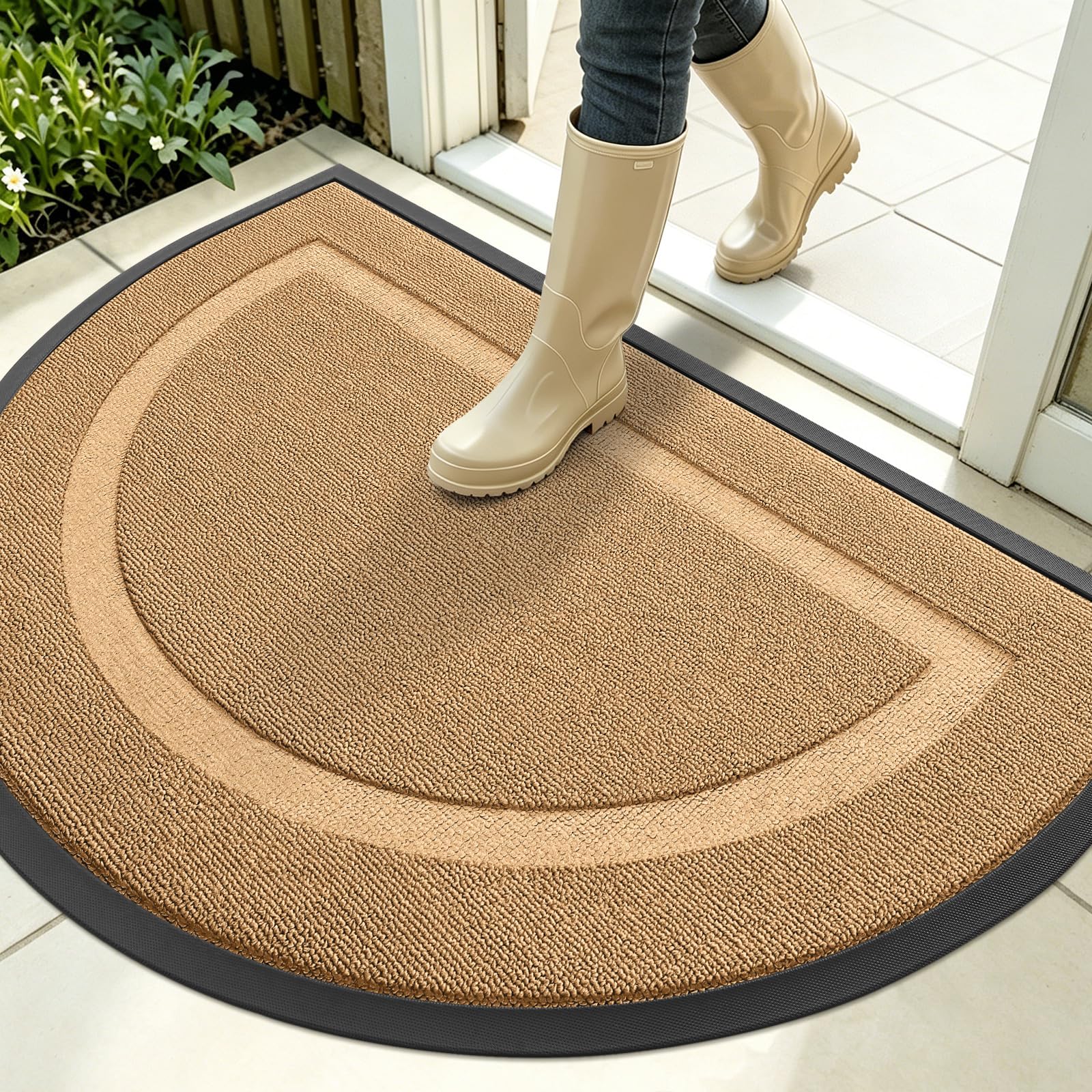 OLANLY Half Circle Front Door Mat Outside 35x23 All-Season Rubber Doormat