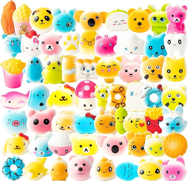 GROBRO7 Random 30pcs Squeeze Toys Set for Kids Kawaii Slow Rising Food Animal Fruit Squeeze Toys Pack Cute Soft Creamy Stress Relief Toys for Bag Fillers Party Favors Supplies Birthday Gift Prize