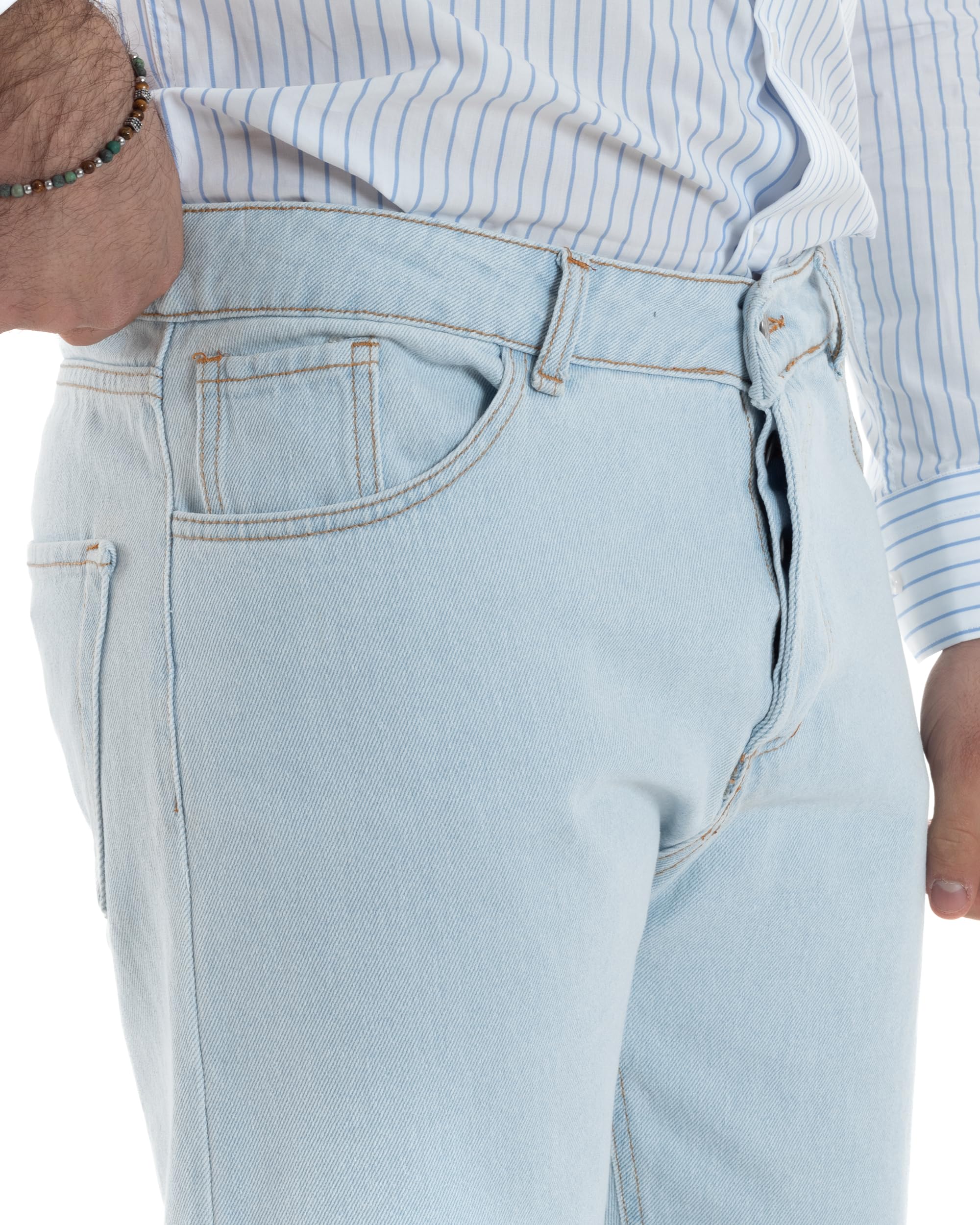 Pantalón vaquero de hombre largo con cinco bolsillos rotos, fabricado en Italia