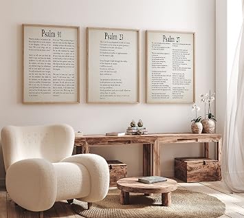 Psalm 91 23 & Psalm 27 Scripture Bible Verse Wall Art, Home Decor Wall Collage Christian Bible Quote Prints Spiritual Gifts Home Scripture Signs Wall Artwork Ready to Frame Art Bible Verses (8 x 10)