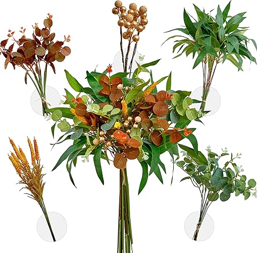 TINGE TIME Juego de 40 cajas de espray de vegetación artificial, relleno de ramo de eucalipto, 5 tipos de púas de flores para bricolaje decoración