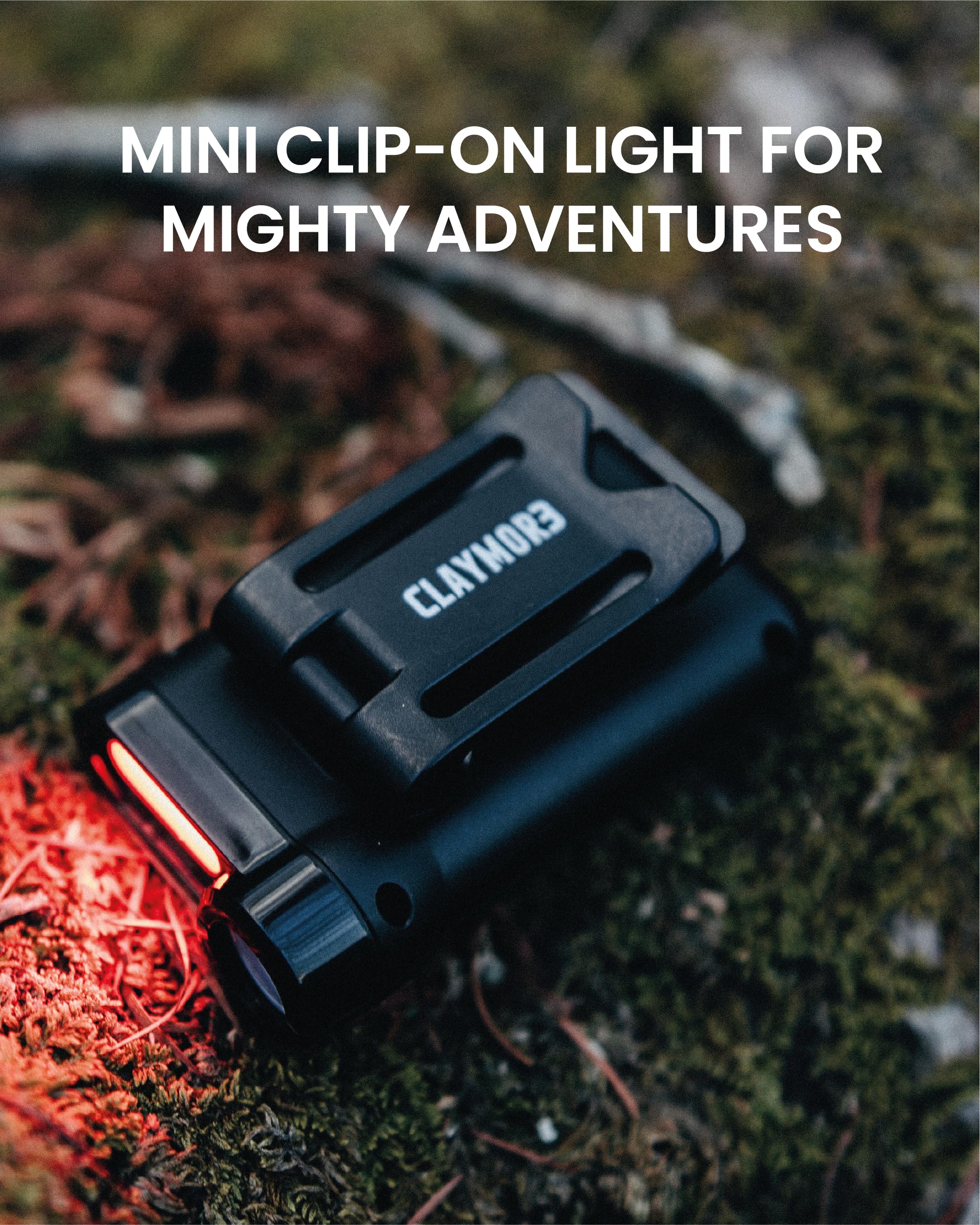 Claymore Capon 65A Stirnlampe, LED, zum Anklippen und USB-C, wiederaufladbar, leicht, 3 Leuchtmodi, 230 Lumen, 650 mAh, tragbares Licht für Camping, Wandern, Angeln, Höhlenforschung, Laufen