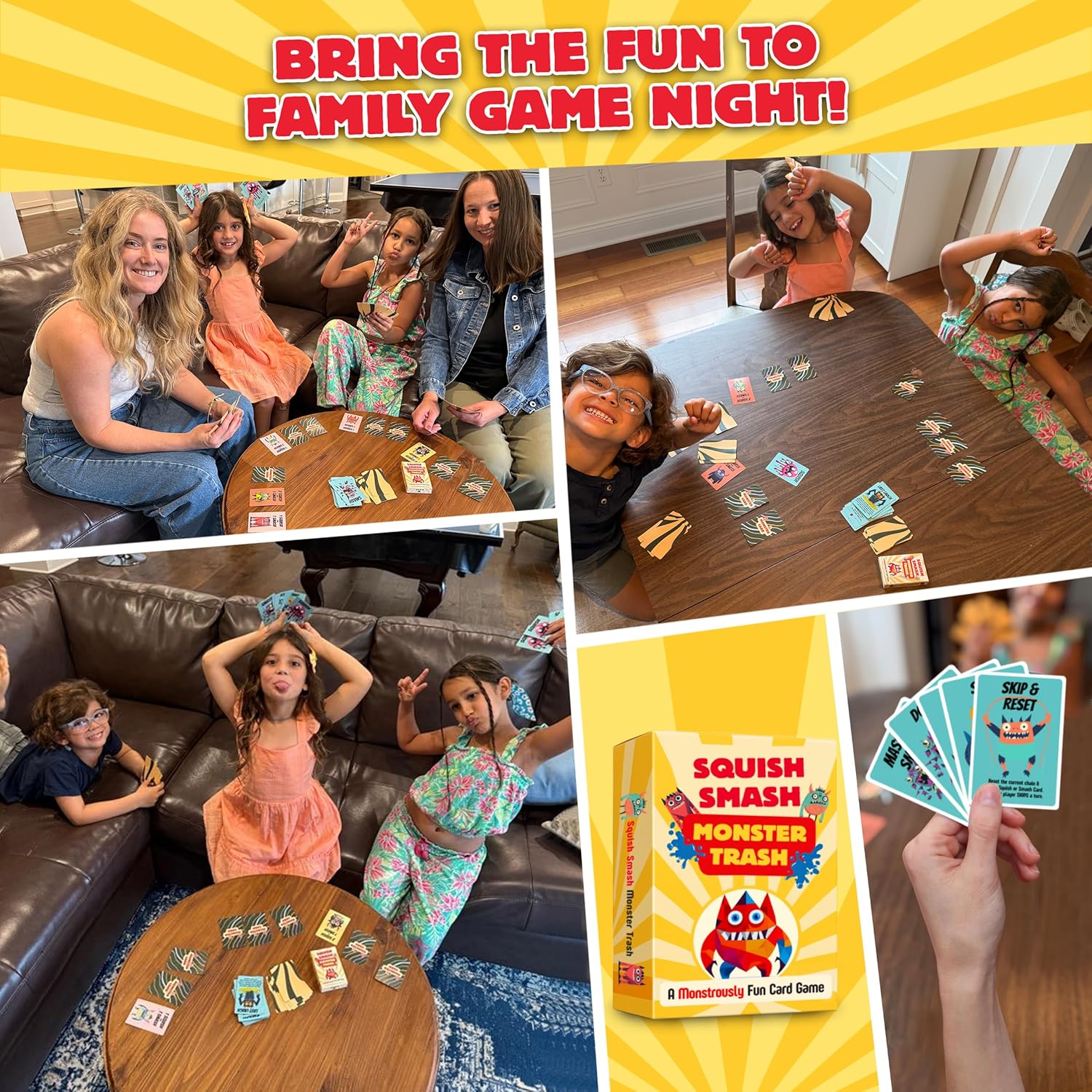 HIBULL Squish Smash Monster Trash - A Card Game of Fast Chain-Reactions | Fun Family Game for Kids & Adults | Travel Friendly | Ages 7+, 2–5 Players, 15 Min Playtime
