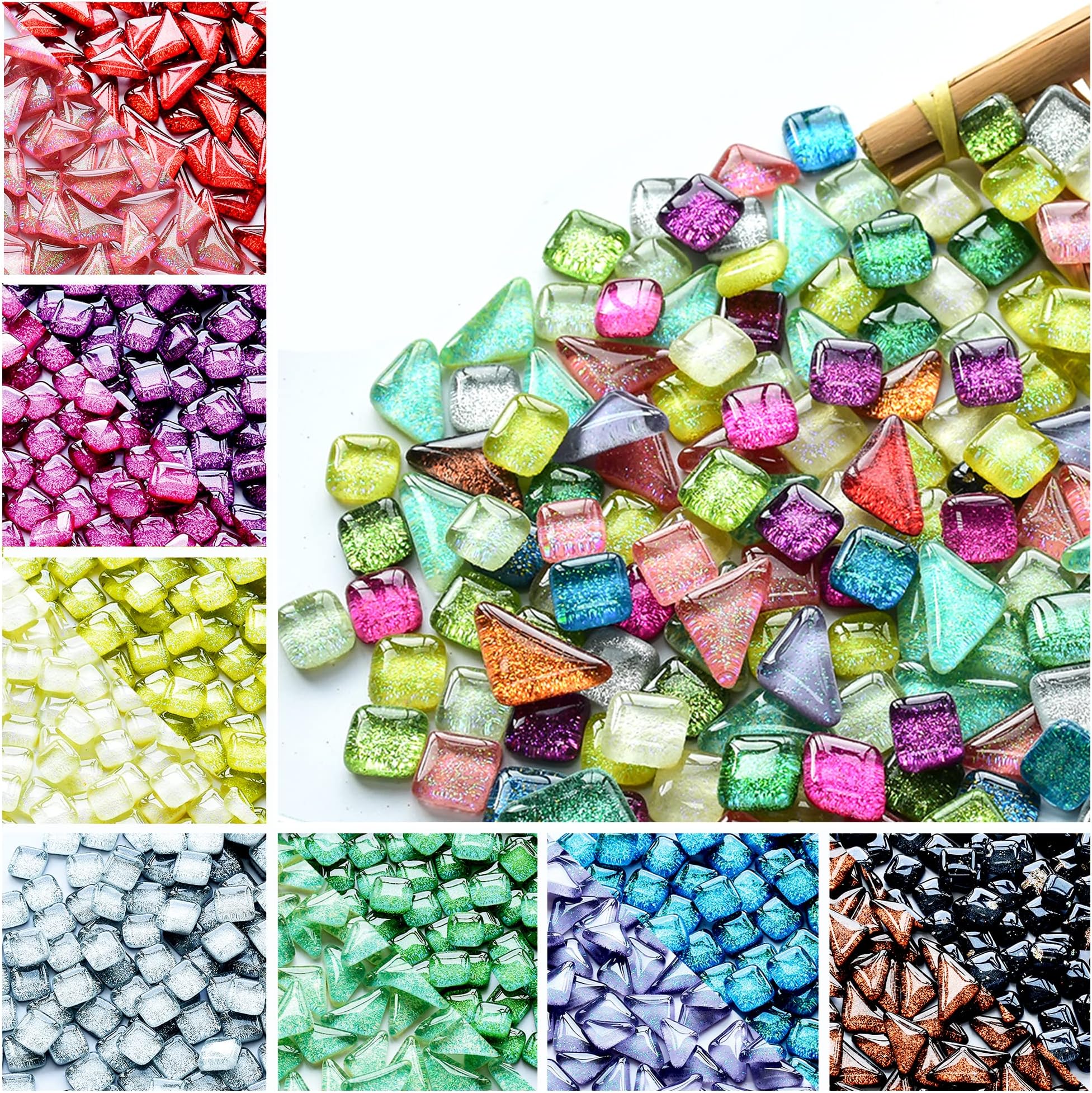 WEBEEDY 3 Sets Glass Tile Mosaic Kit, Mosaic Coaster Kit Glass Mosaic