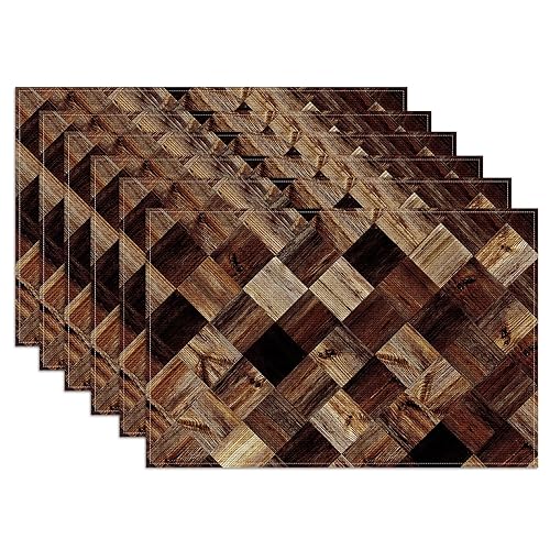 Vintage Wood Grain Placemats Set of 6,12x18 Inch Linen Place