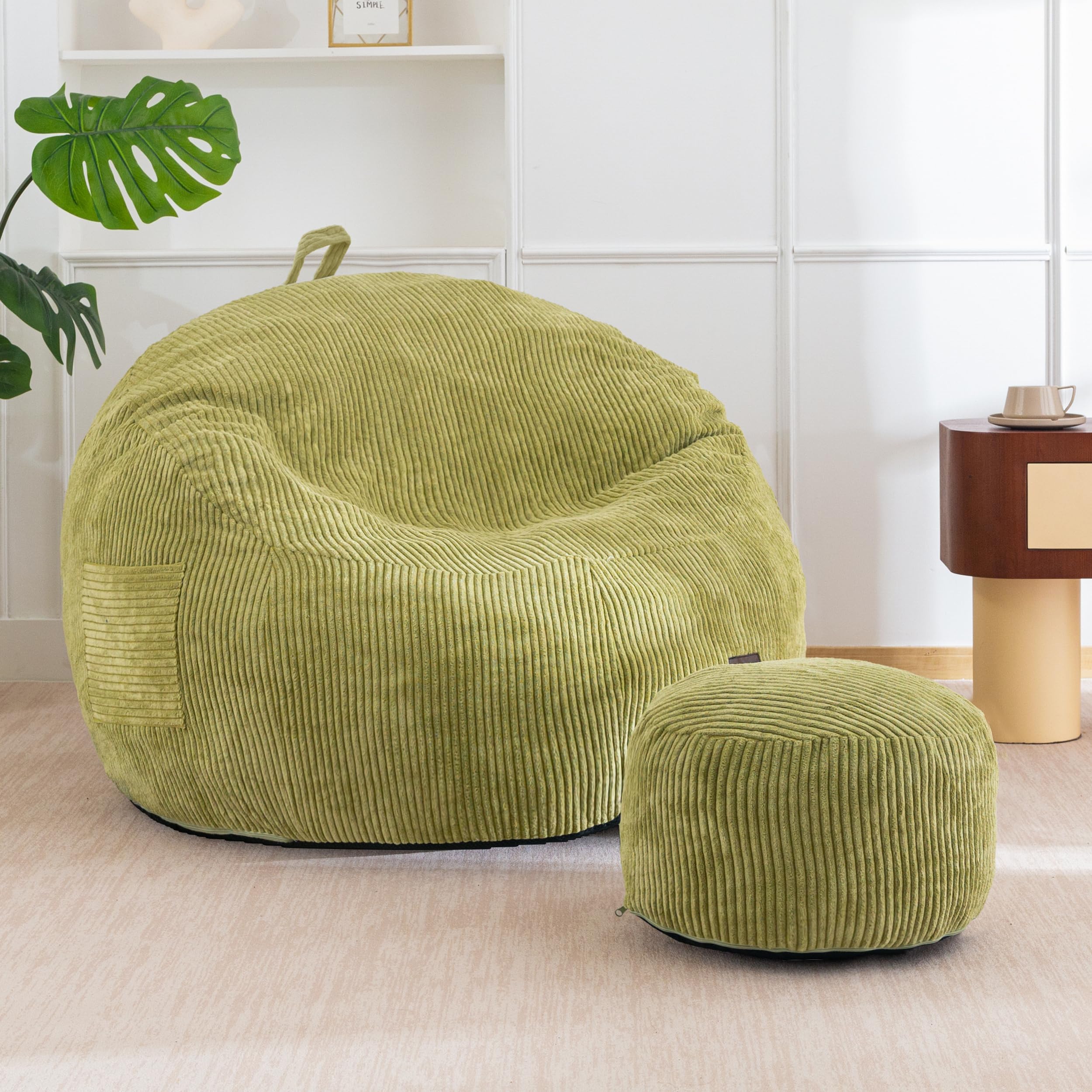 MAXYOYO Fauteuil Poire en Corde avec Repose-Pieds pour Adultes et Enfants, Canapé-Pouf et Pouf avec Rembourrage en Mousse, Fauteuil de Salon avec Poignée pour Salon, Chambre, Jeux, Lecture, Détente