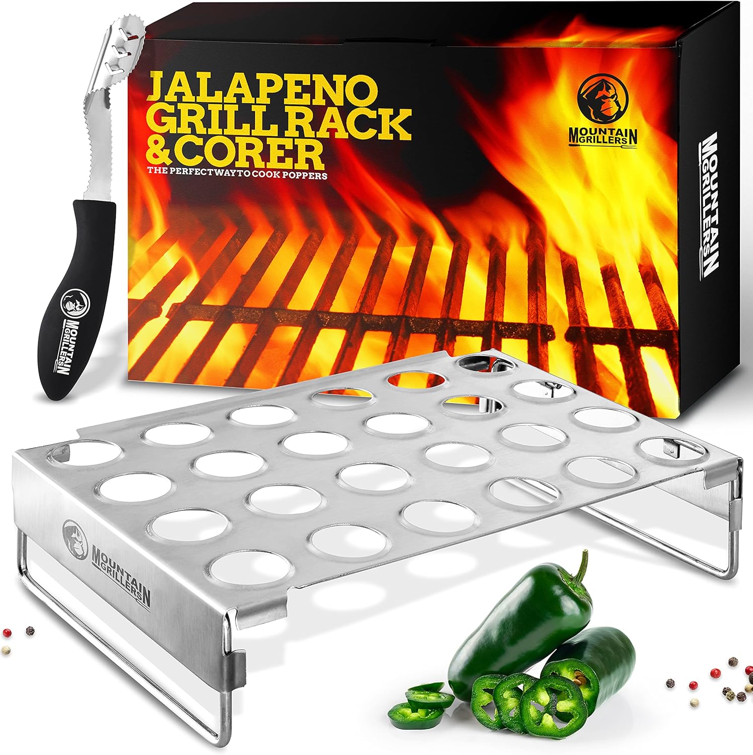 Buy MOUNTAIN GRILLERS Jalapeno Poppers Holder for Grill with Corer Large 24 Hole Pepper Rack