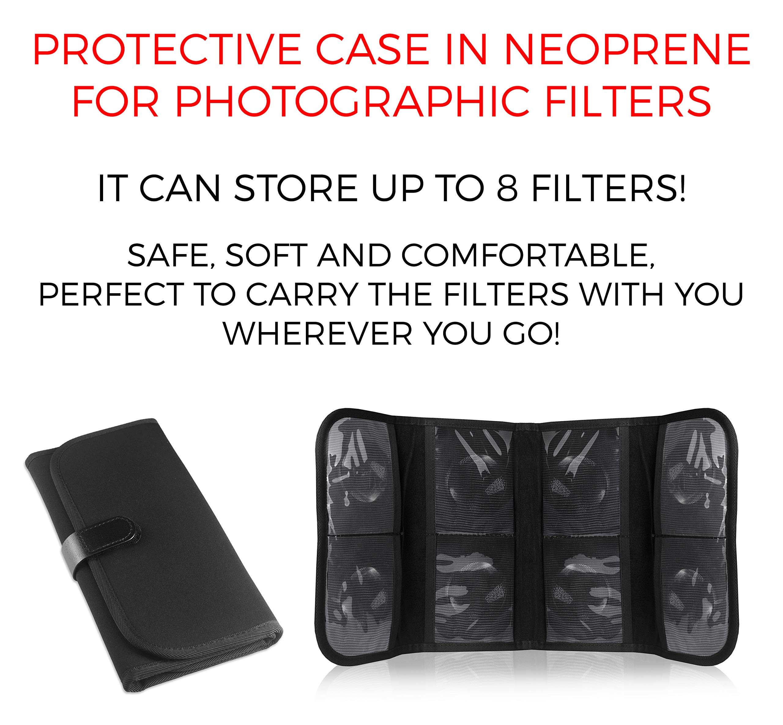 Pocket. Caso. Conservazione di neoprene. Bagagli. Borsa. Borsa protettiva per 8 filtri. Per filtri con diametro fino a 82 mm. Per tutti i filtri fotografici