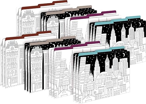 Barker Creek Color Me! Cityscapes - Carpetas de archivo de diseñador en stock de 14 puntos, juego de 24, multidiseño, estilo libro para colorear disponible en Yaxa Venezuela