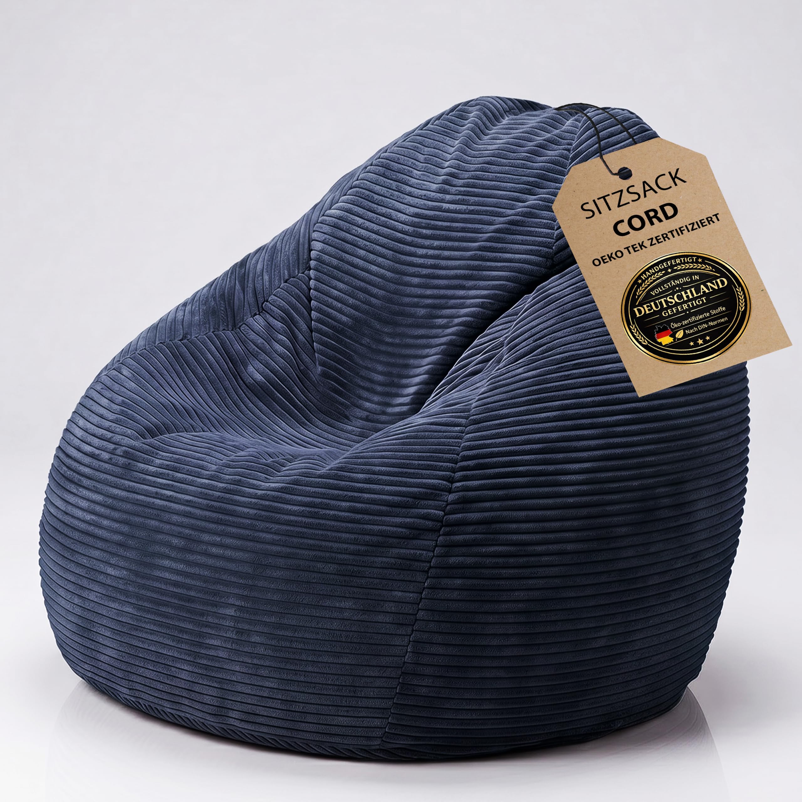 BuBiBag Sitzsack Cord – Bean Bag mit Füllung, fertig befüllt & Öko-Tex Zertifiziert, handgefertigt in Deutschland – Indoor Gaming Sessel, Bodenkissen & Sitzkissen für Kinder & Erwachsene